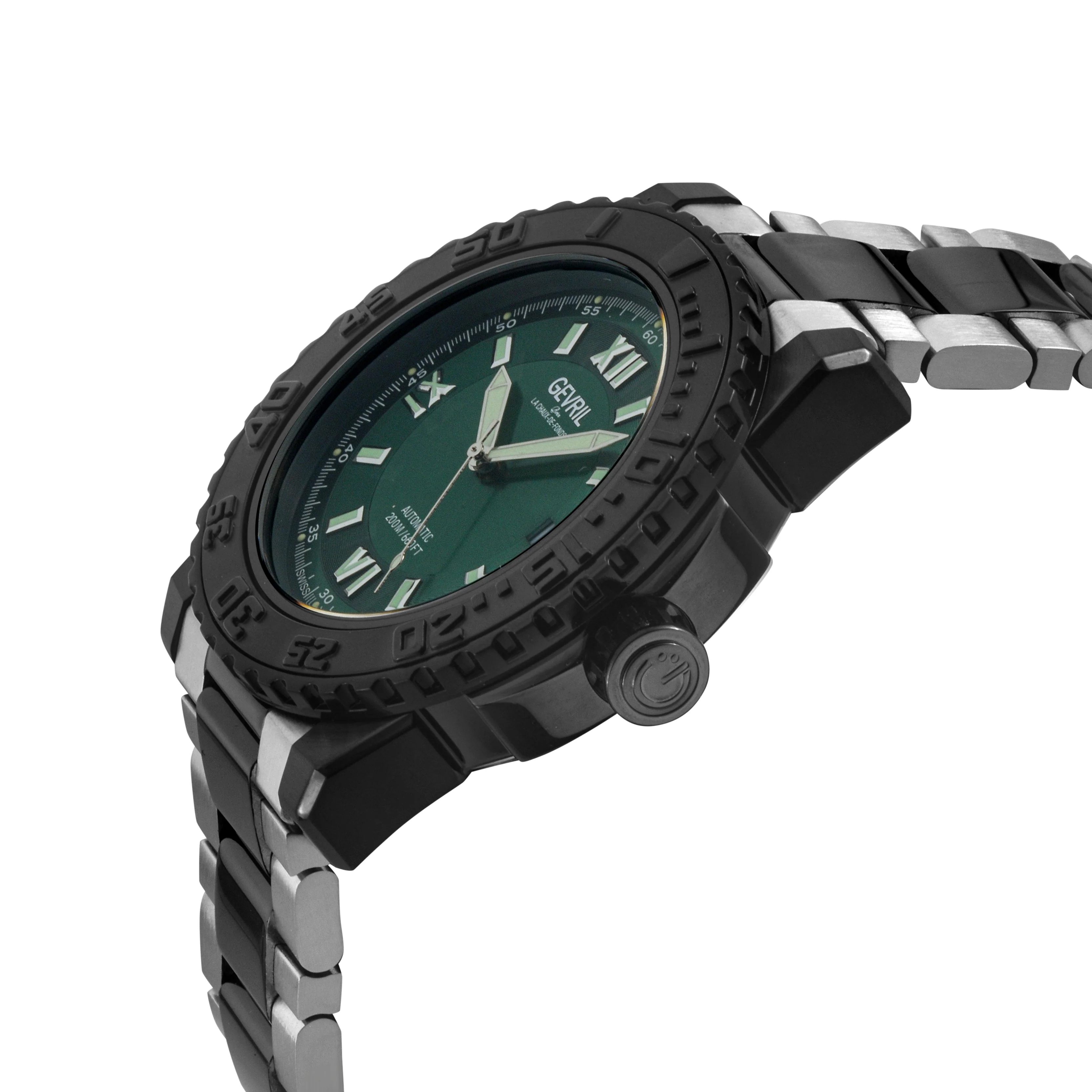 Seacloud Gevril Steel and Black PVD Black Dial Luminous Hands Swiss Made Automatic Diver Green Watch | Black Dial - Image 2
