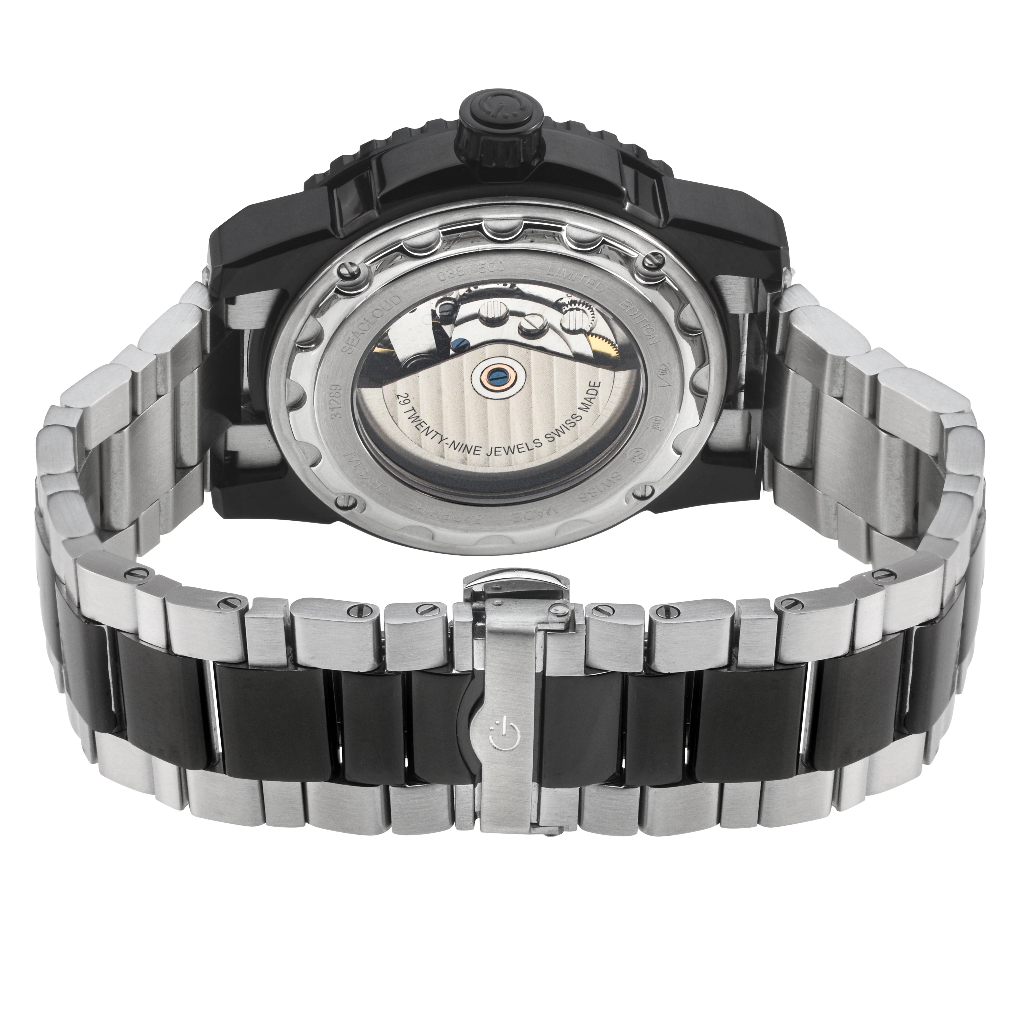 Seacloud Gevril Steel and Black PVD Black Dial Luminous Hands Swiss Made Automatic Diver Green Watch | Black Dial - Image 3