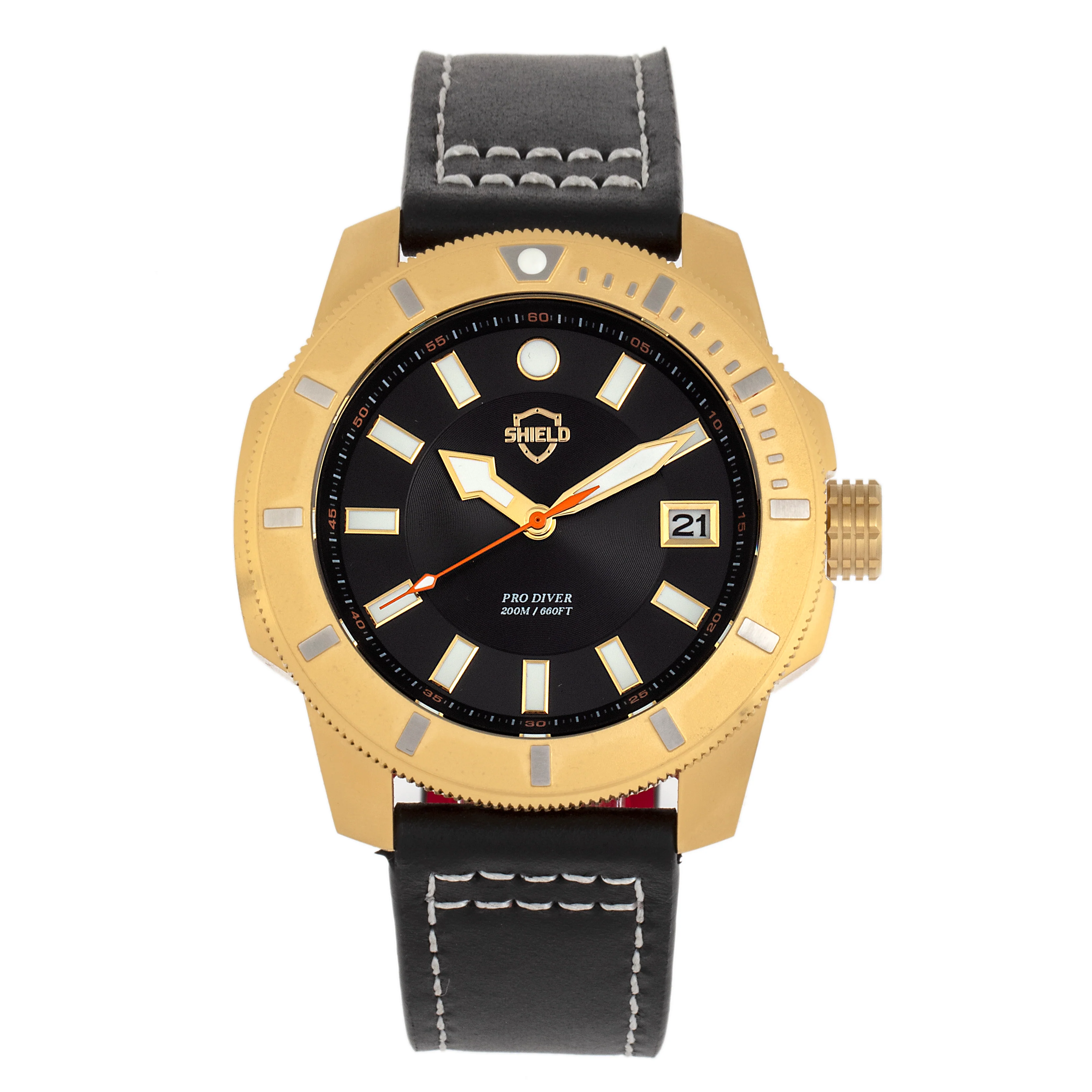 Shaw Pro Diver, 20ATM, Screw Down Crown, Swiss Super Lume Gold/Black | Black Dial