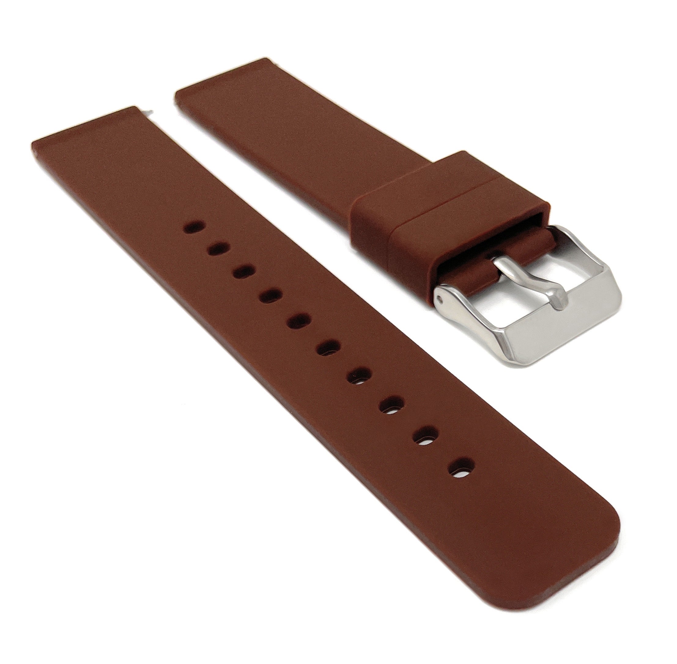 SIL.100 | Quick Release Slim Soft Rubber Silicone Watch Band - 22mm, Brown 22mm / Brown |  Dial - Image 4