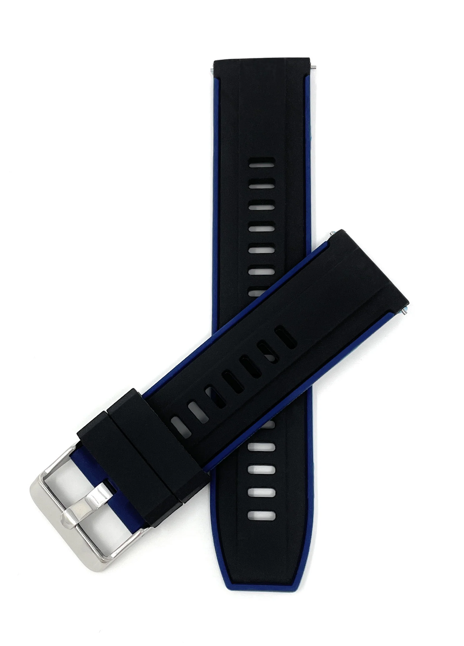 SIL.300 | Two-Tone Quick Release Rubber Silicone Watch Band - 20mm, Black / Blue 20mm / Black & Blue |  Dial - Image 3