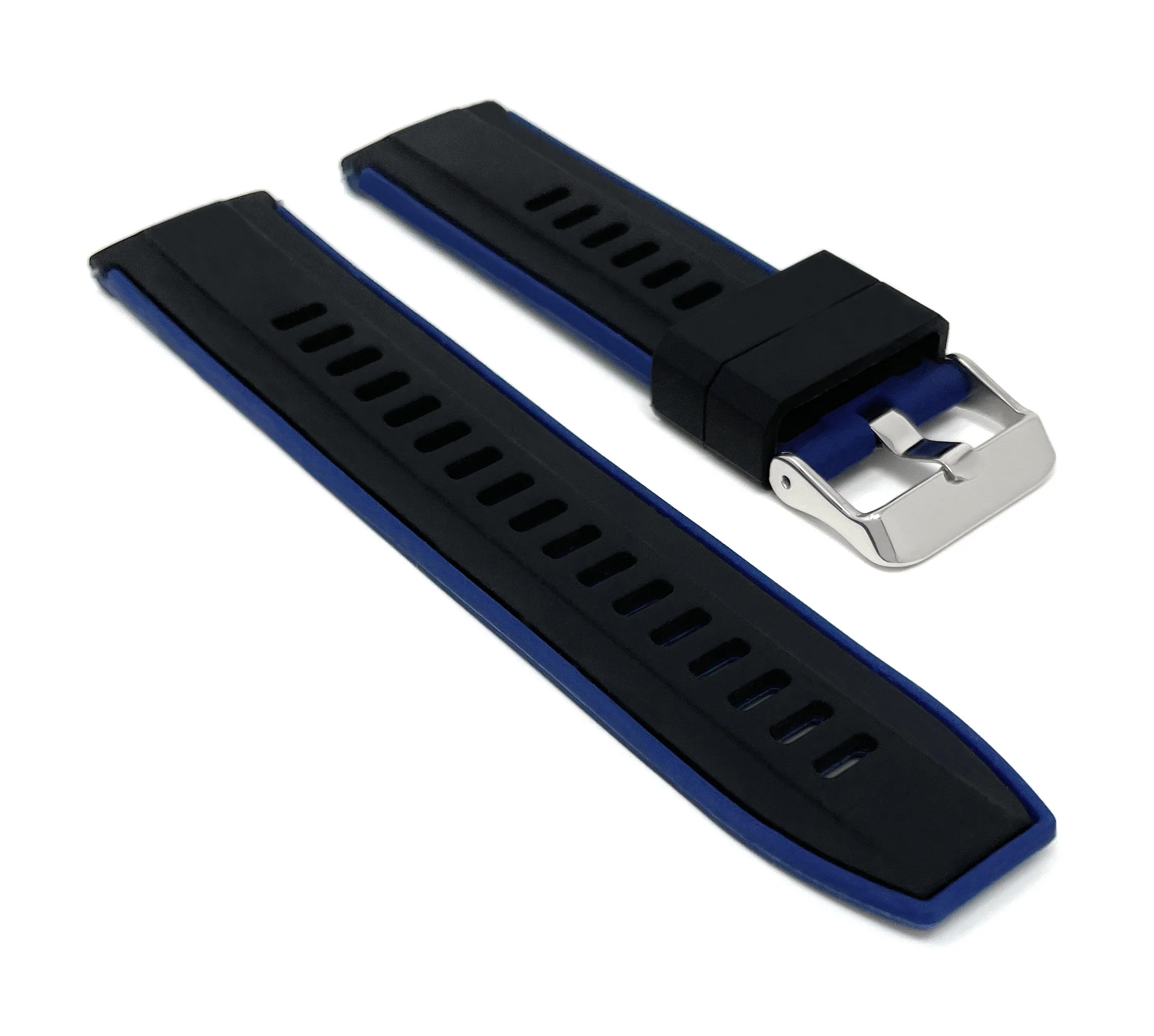 SIL.300 | Two-Tone Quick Release Rubber Silicone Watch Band - 20mm, Black / Blue 20mm / Black & Blue |  Dial - Image 4