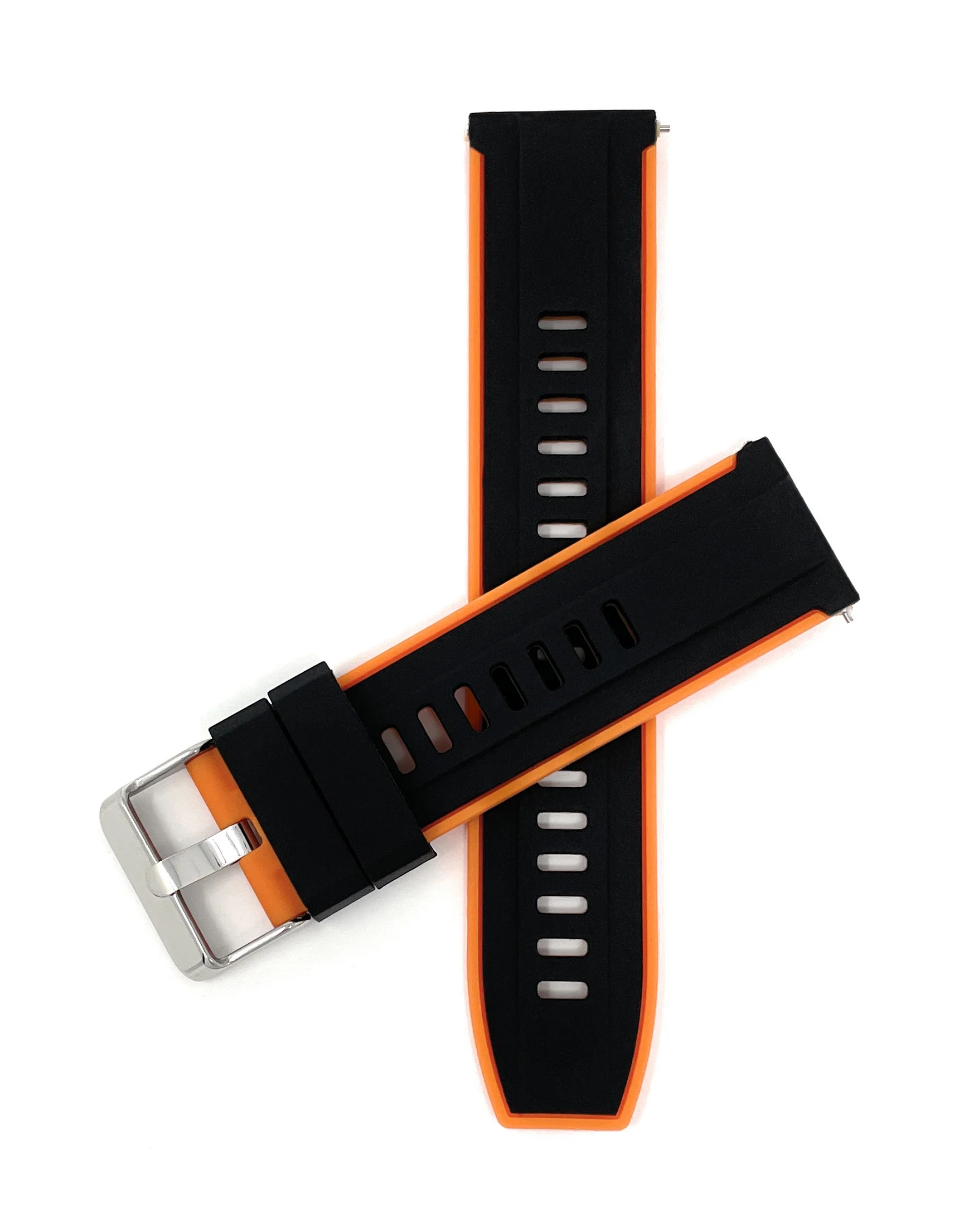 SIL.300 | Two-Tone Quick Release Rubber Silicone Watch Band - 20mm, Black / Orange 20mm / Black & Orange |  Dial - Image 3