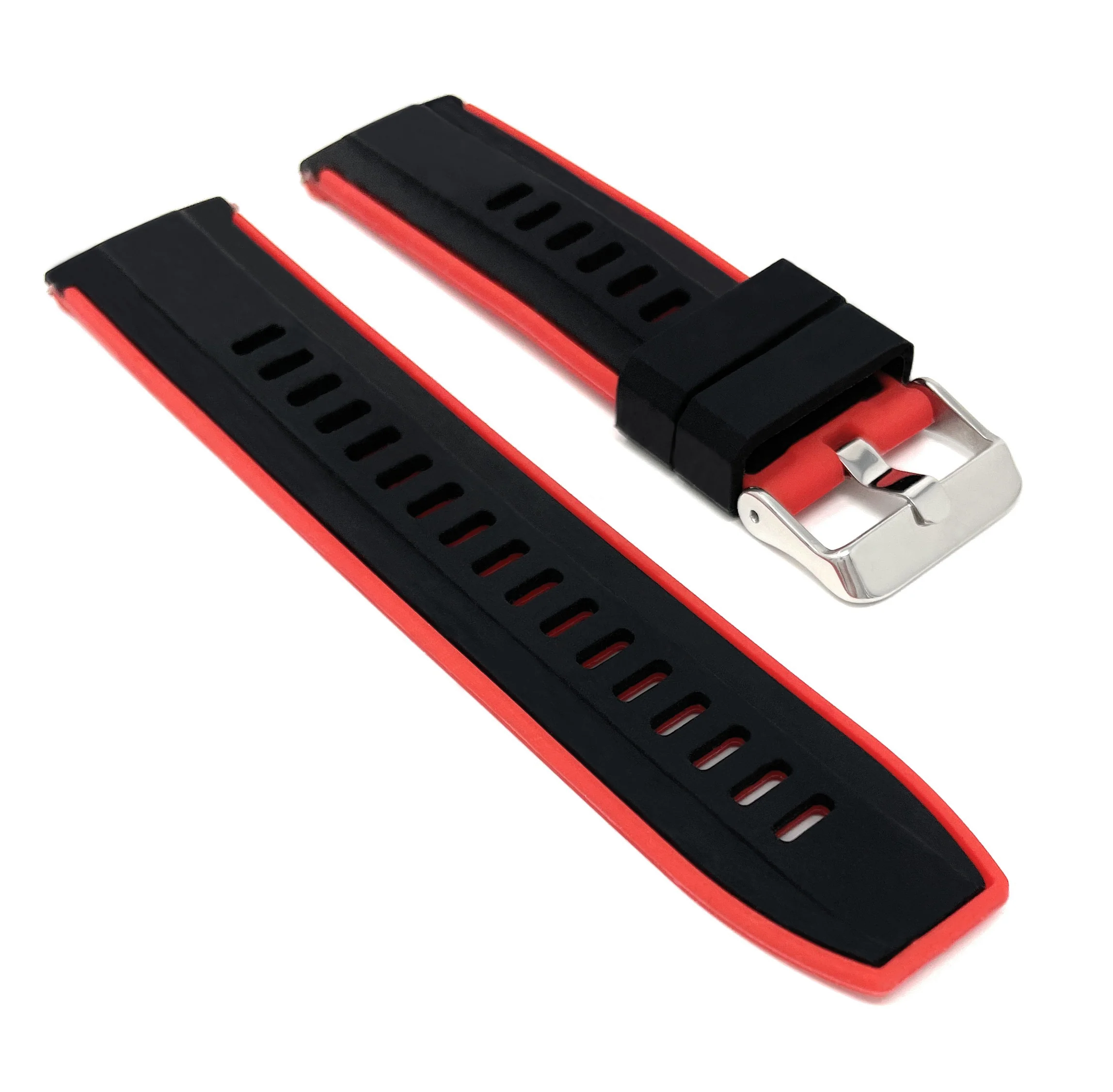 SIL.300 | Two-Tone Quick Release Rubber Silicone Watch Band - 20mm, Black / Red 20mm / Black & Red |  Dial - Image 4