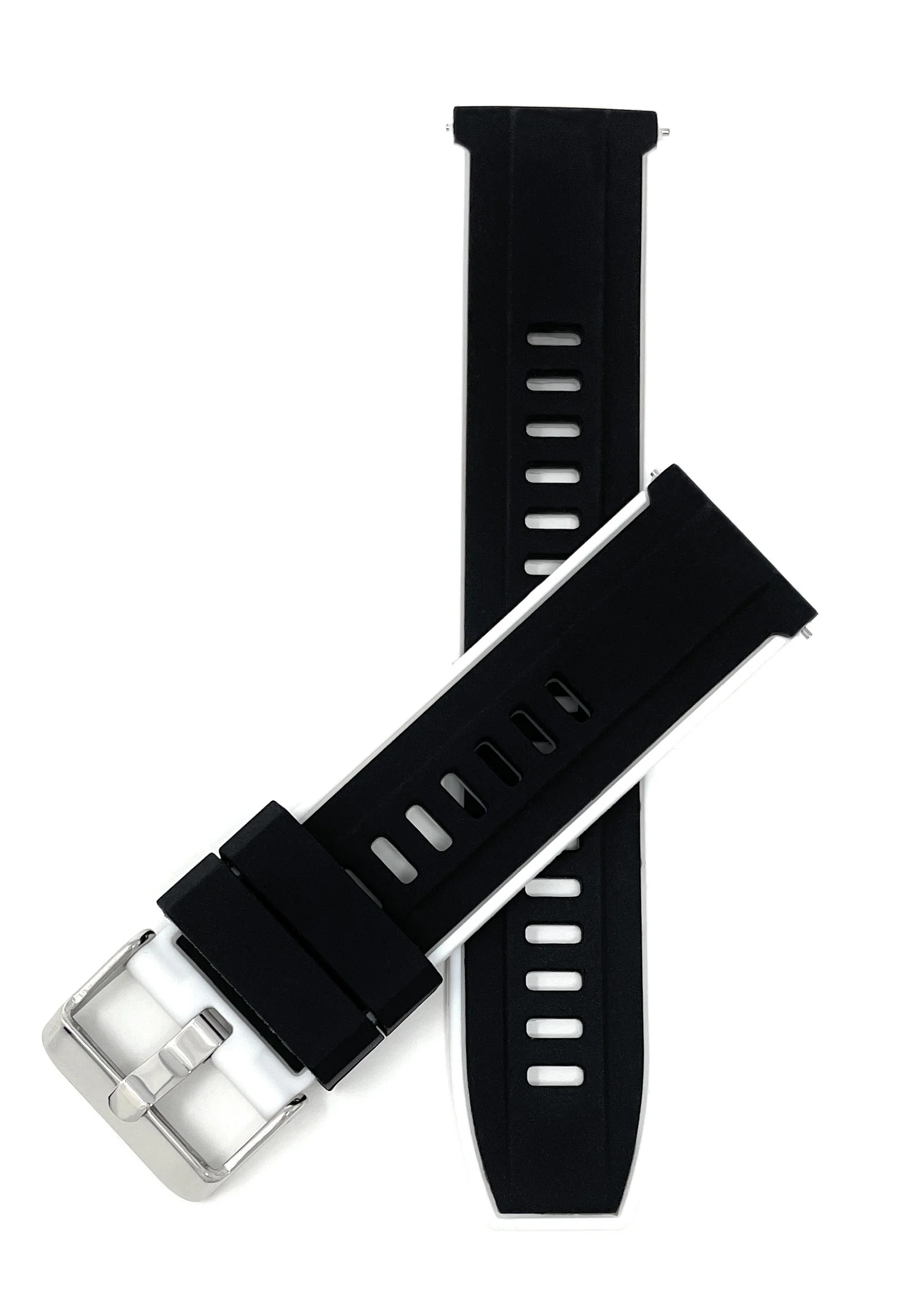 SIL.300 | Two-Tone Quick Release Rubber Silicone Watch Band - 20mm, Black / White 20mm / Black & White |  Dial - Image 3