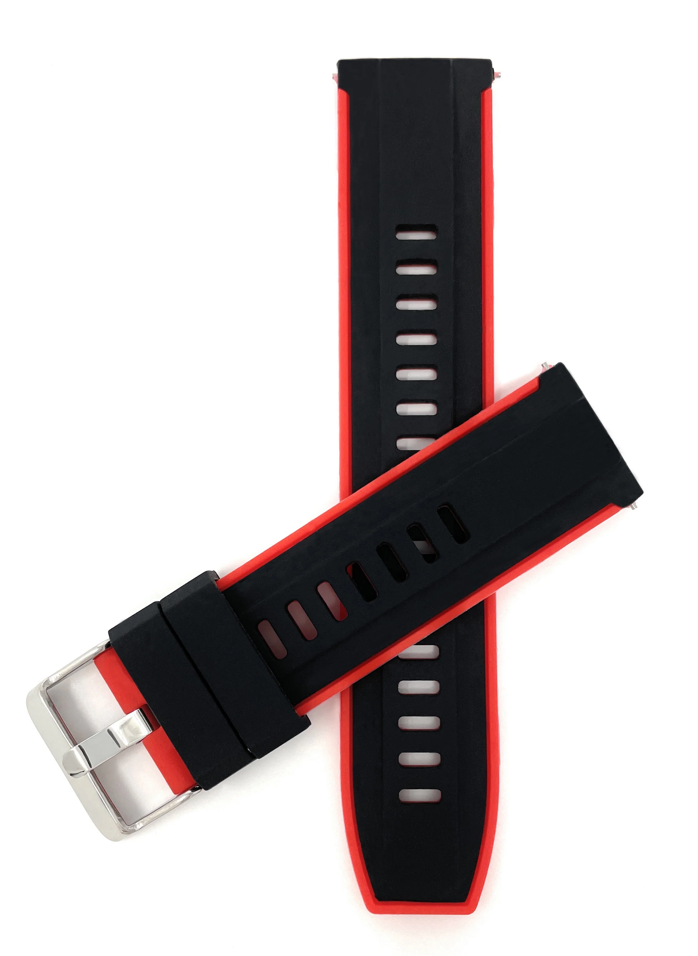 SIL.300 | Two-Tone Quick Release Rubber Silicone Watch Band - 22mm, Black / Red 22mm / Black & Red |  Dial - Image 3