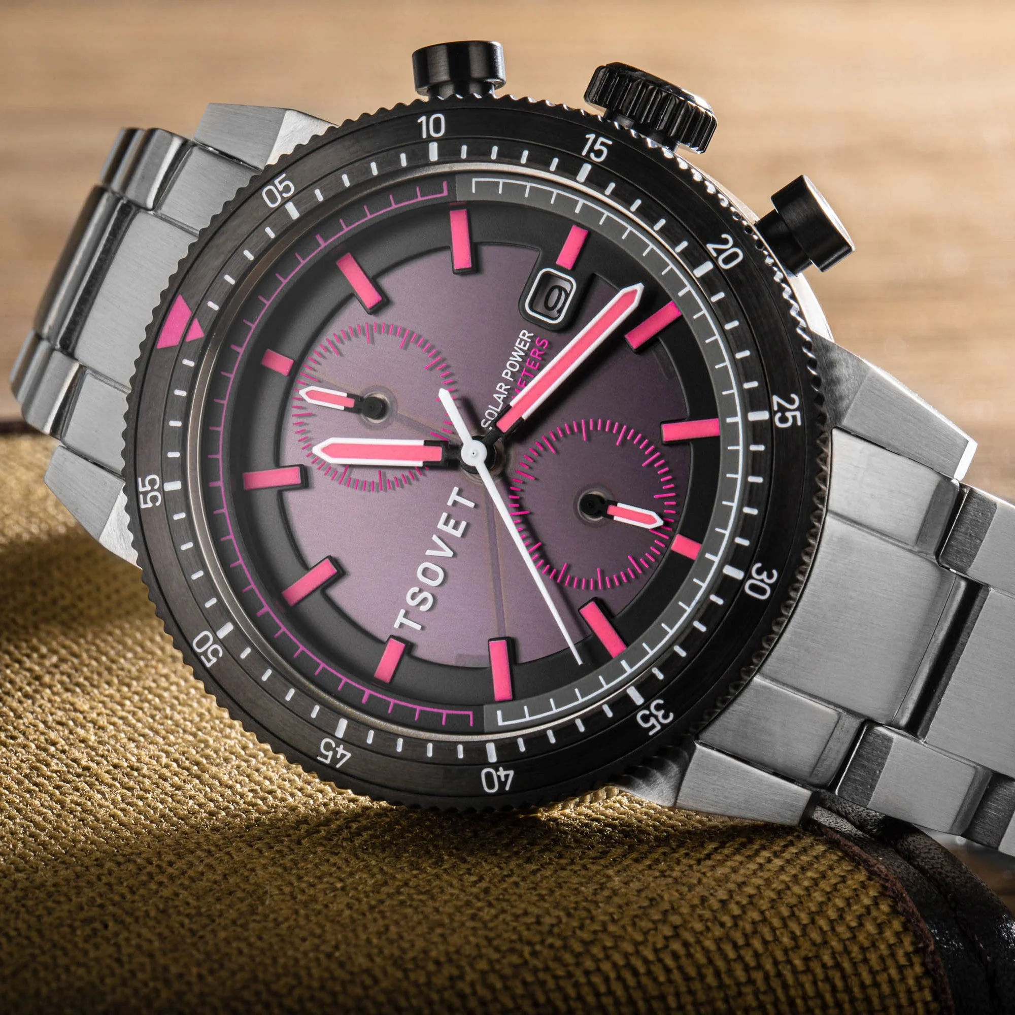 SLR FW42 Solar Powered Chronograph Black & Purple / Stainless Steel | Black Dial - Image 3