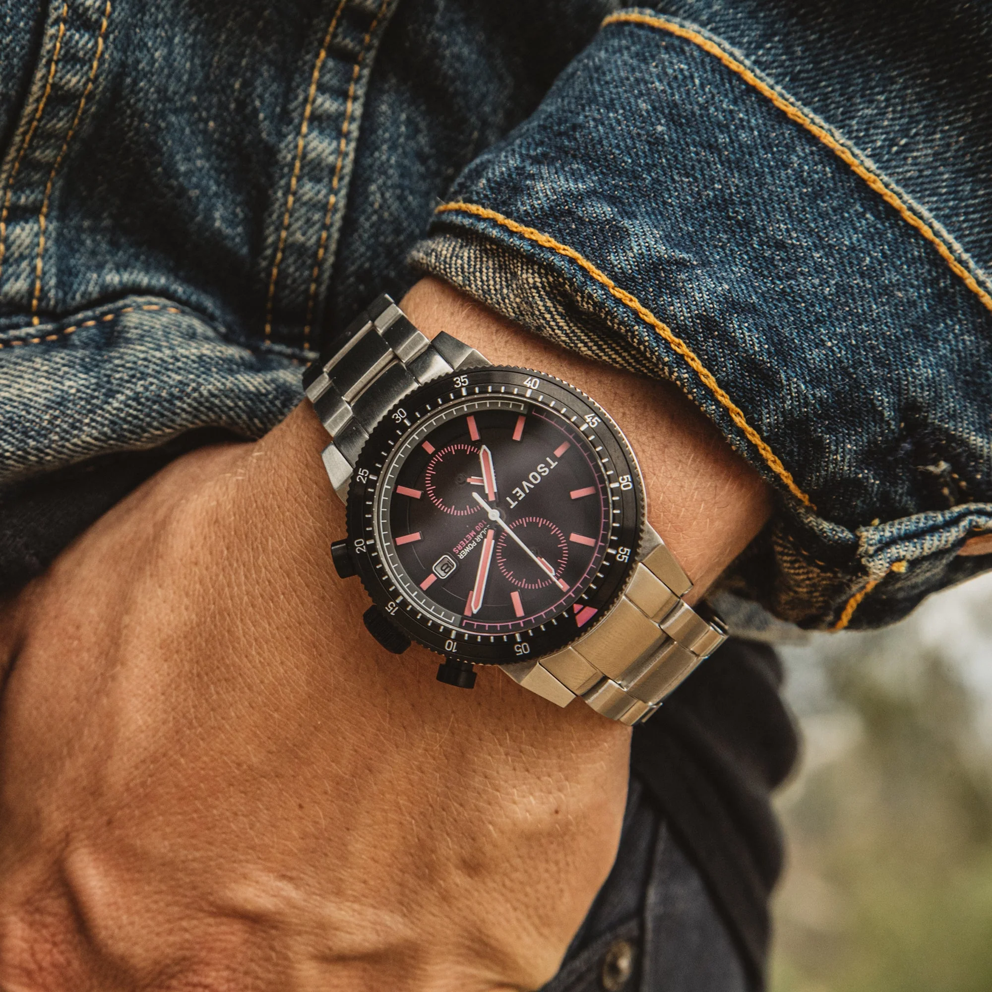 SLR FW42 Solar Powered Chronograph Black & Purple / Stainless Steel | Black Dial - Image 4