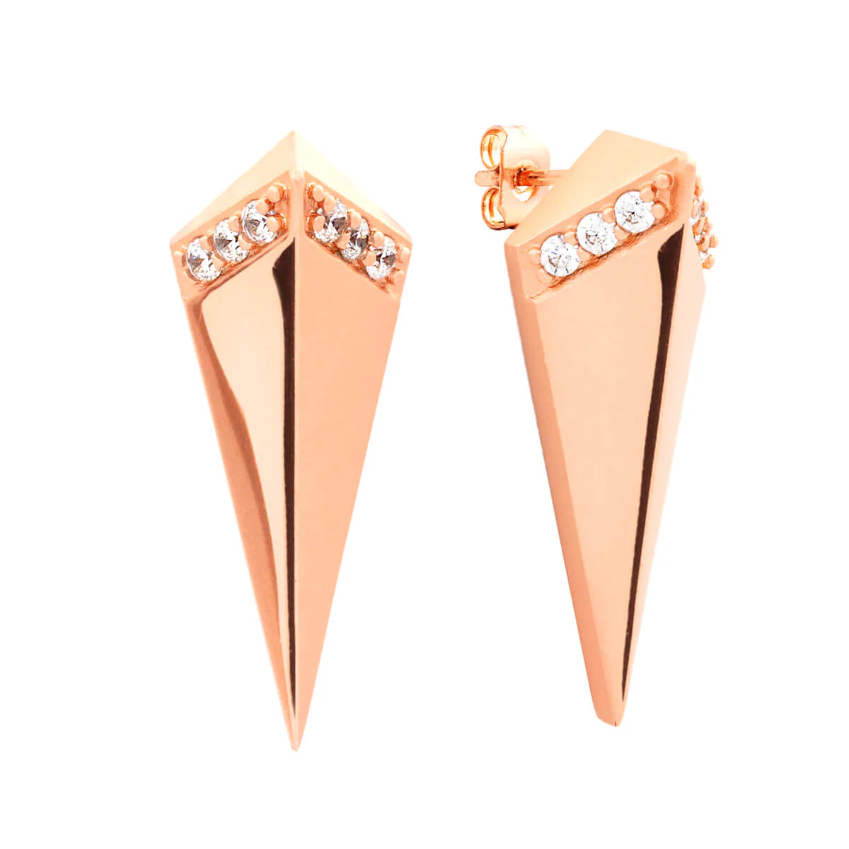 Sole du Soleil Women's 18K Rose Gold Plated CZ Simulated Diamond High Polish Finish Prism Drop Earrings 18k Rose Gold