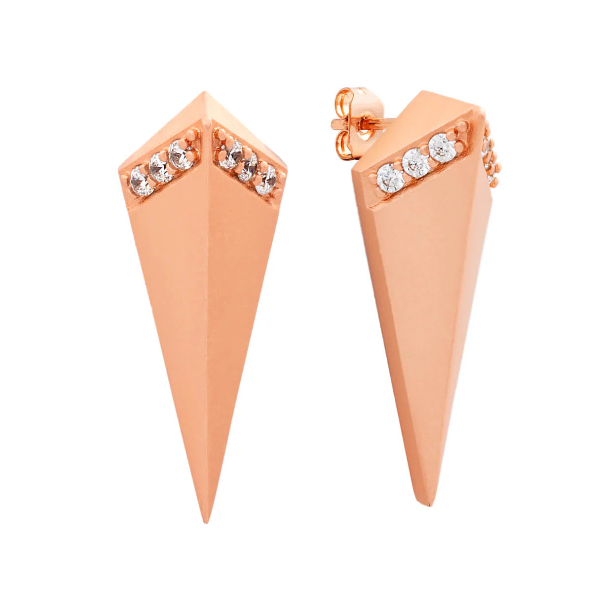 Sole du Soleil Women's 18K Rose Gold Plated CZ Simulated Diamond Satin Finish Prism Drop Earrings 18k Rose Gold