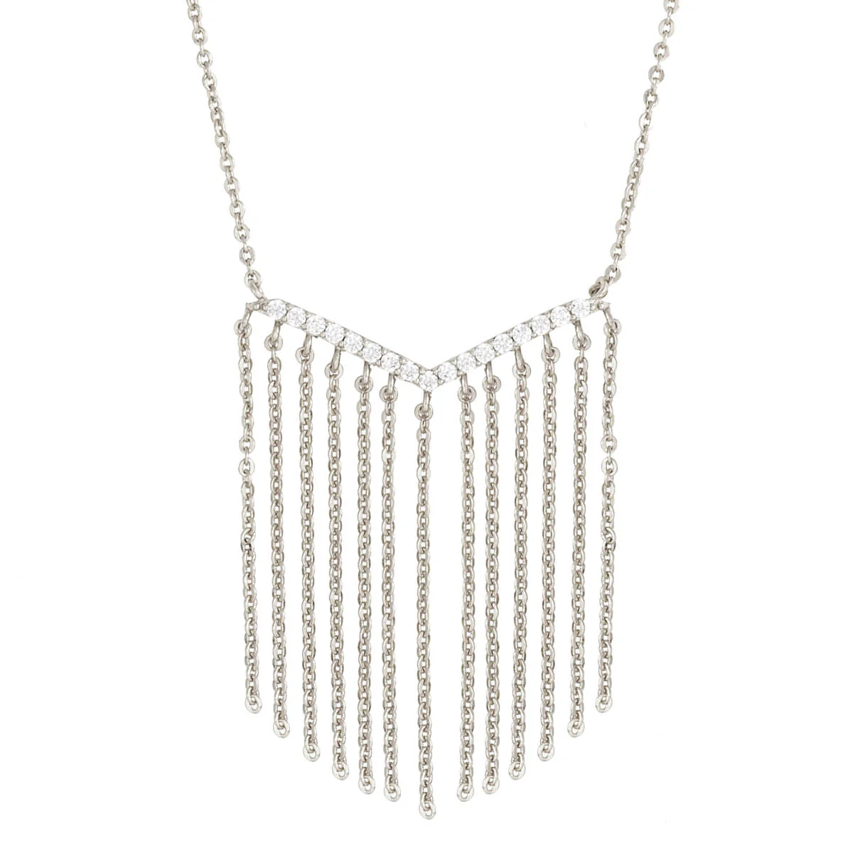 Sole du Soleil Women's 18K White Gold Plated CZ Simulated Diamond Chain Fringe Fashion Necklace 18k White Gold