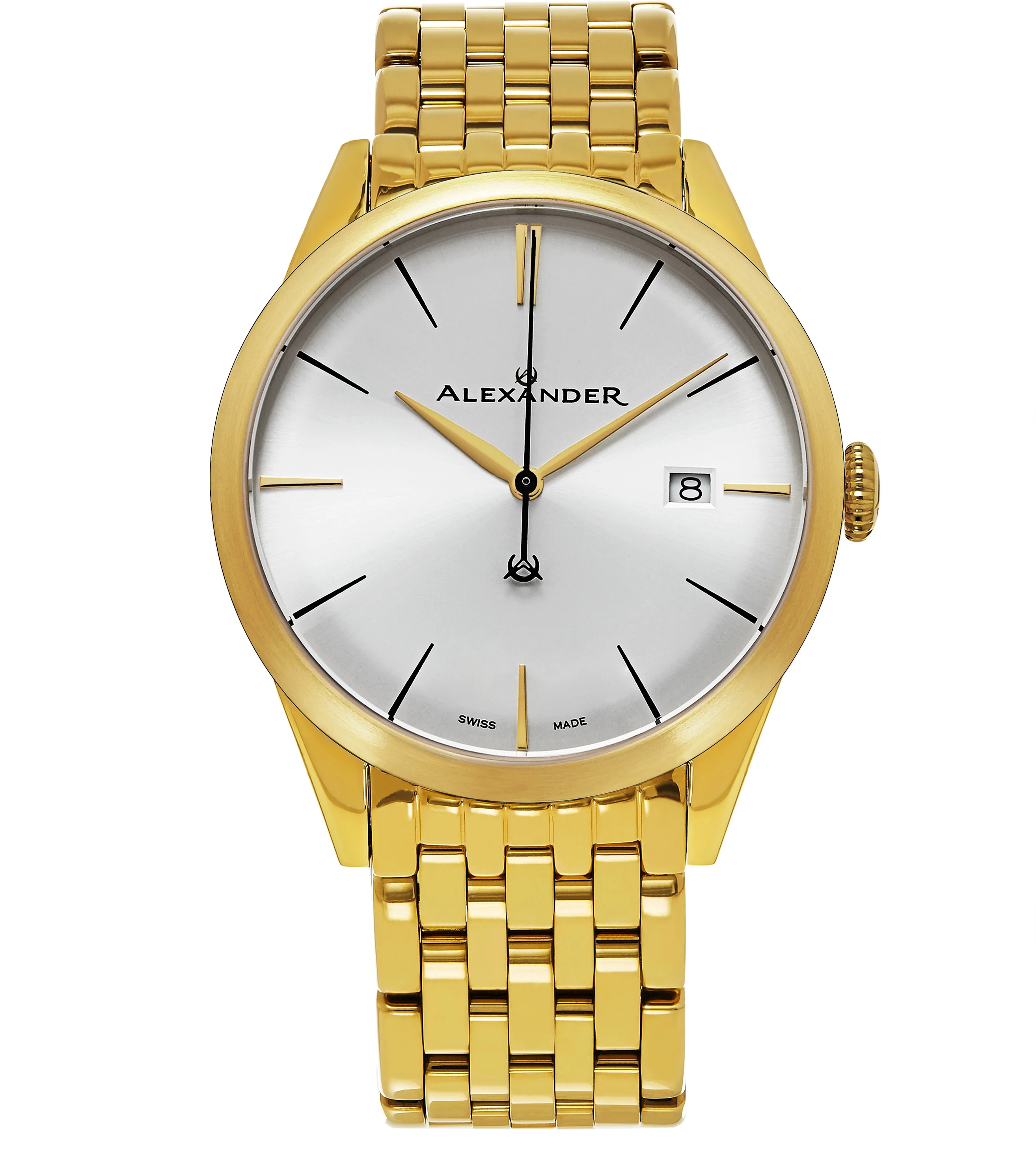 Sophisticate A911B Stainless Steel Rose Yellow Tone Case on Stainless Steel Yellow Gold Tone Bracelet, Silver-sunburst Dial | Silver Dial