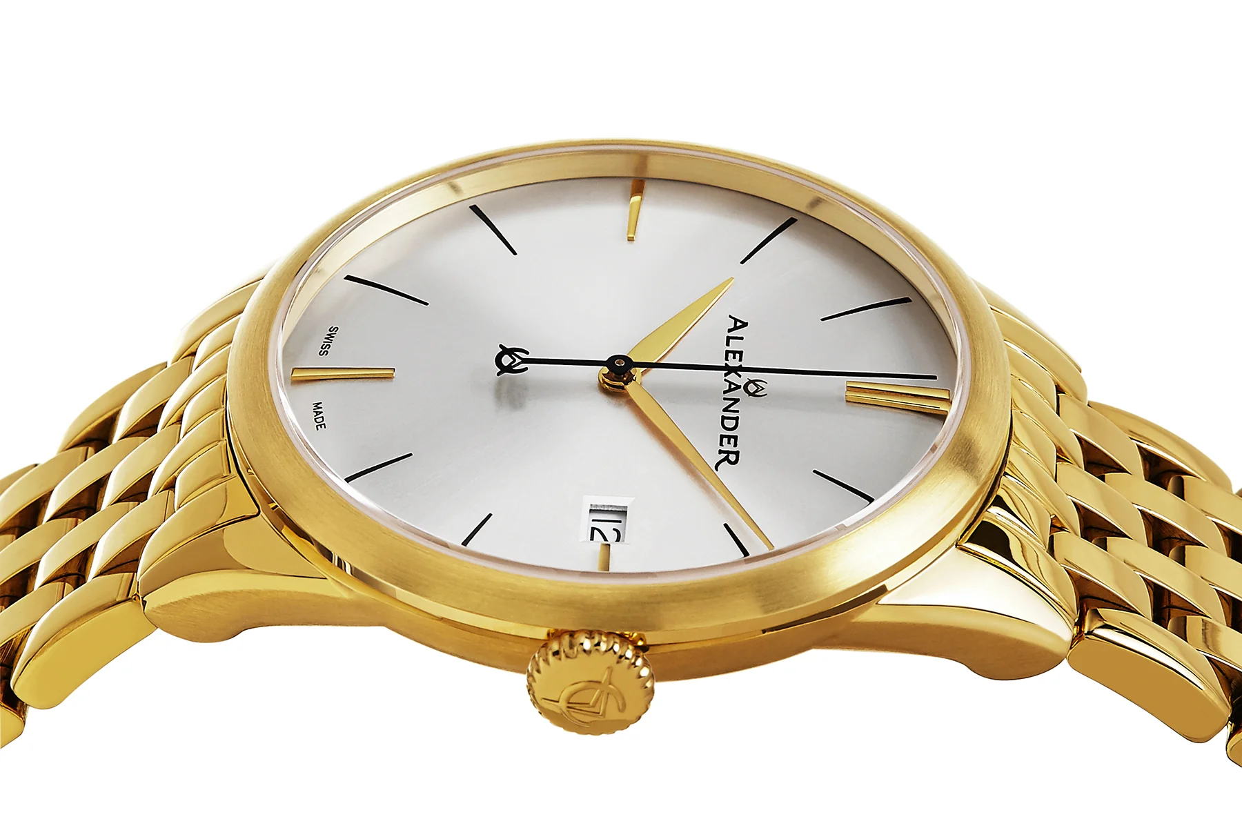 Sophisticate A911B Stainless Steel Rose Yellow Tone Case on Stainless Steel Yellow Gold Tone Bracelet, Silver-sunburst Dial | Silver Dial - Image 2
