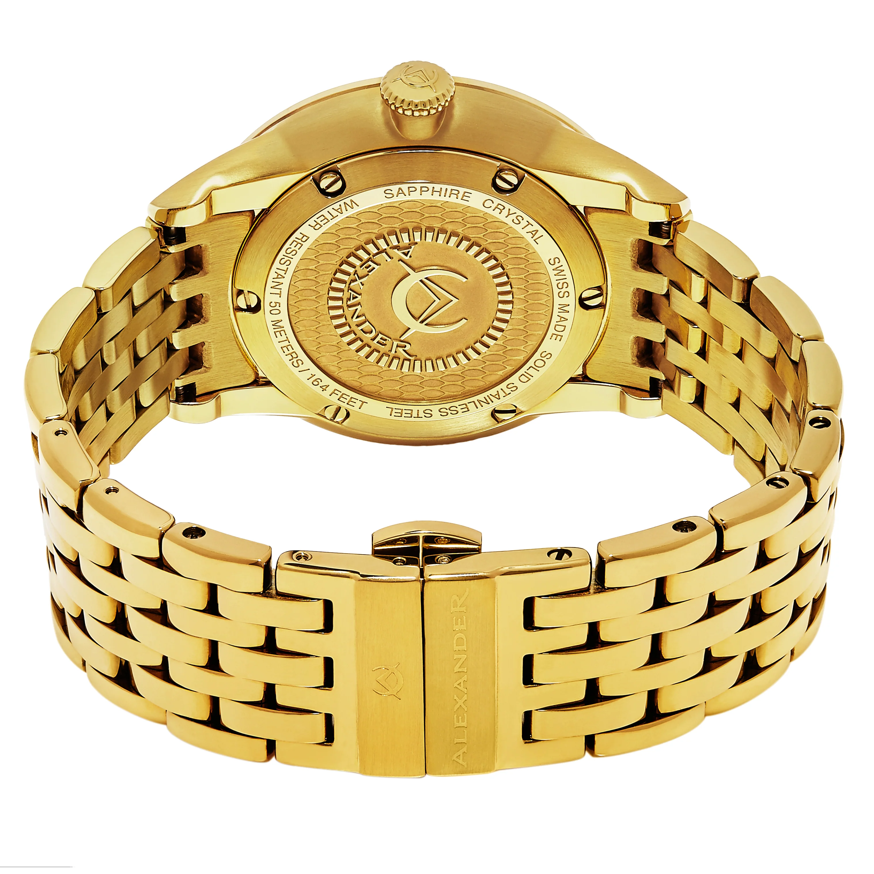 Sophisticate A911B Stainless Steel Rose Yellow Tone Case on Stainless Steel Yellow Gold Tone Bracelet, Silver-sunburst Dial | Silver Dial - Image 3