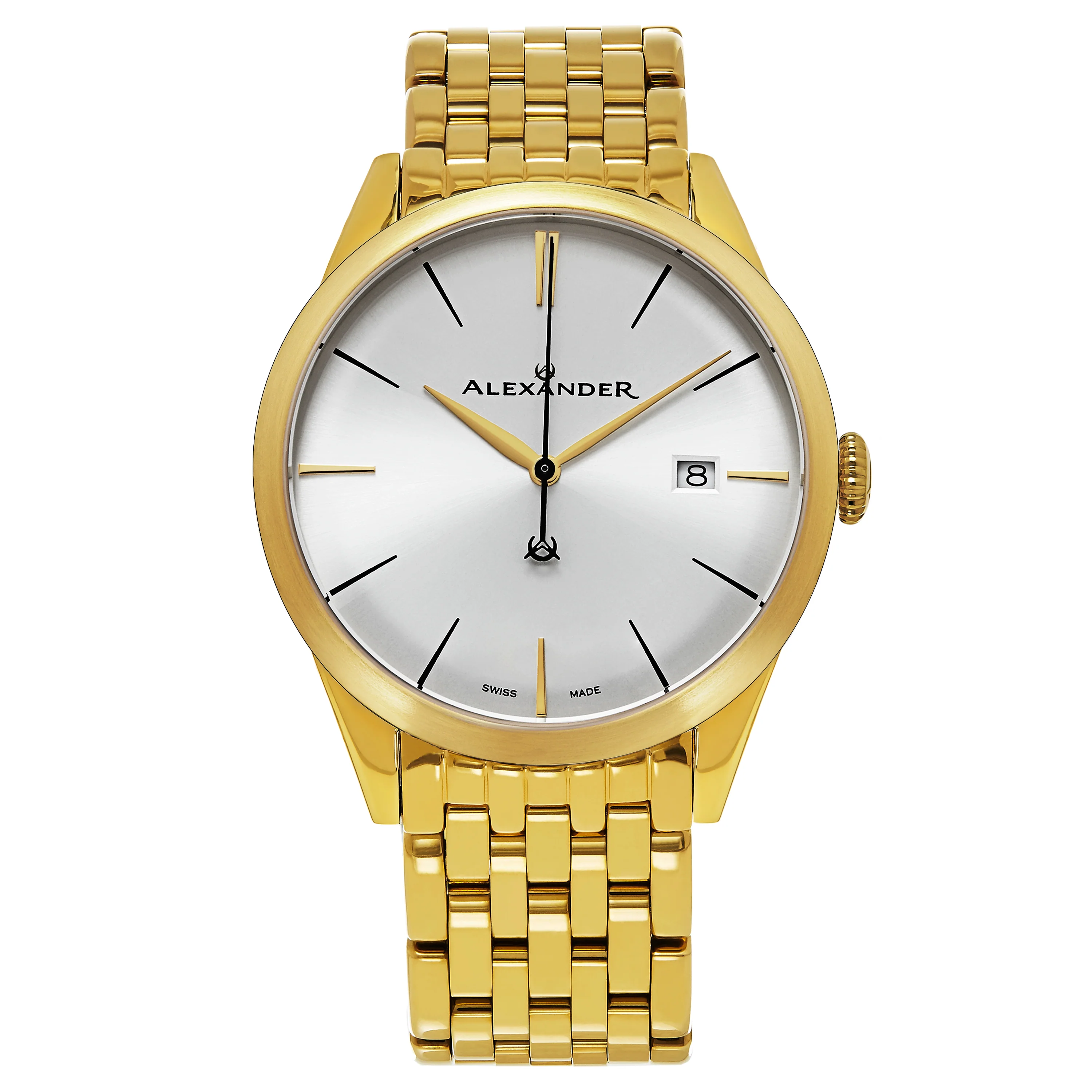 Sophisticate A911B Stainless Steel Rose Yellow Tone Case on Stainless Steel Yellow Gold Tone Bracelet, Silver-sunburst Dial | Silver Dial - Image 4