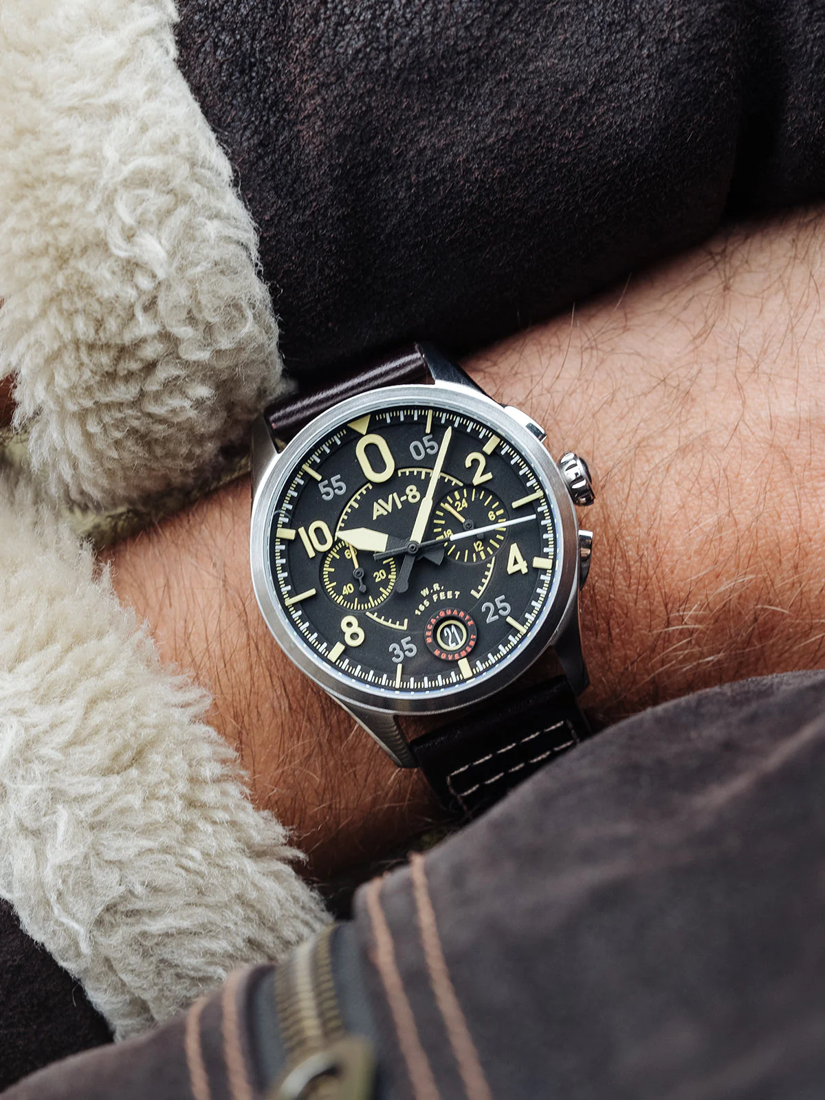 Spitfire Lock Chronograph Watch Black / Brown /  Leather | Black Dial - Image 11