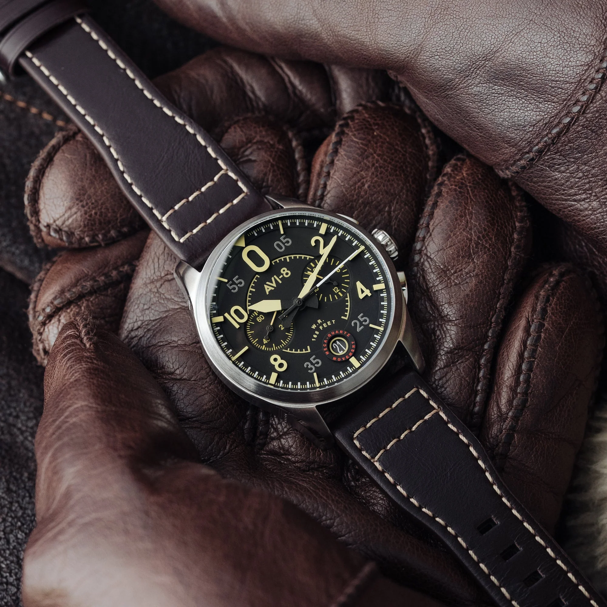 Spitfire Lock Chronograph Watch Black / Brown /  Leather | Black Dial - Image 5