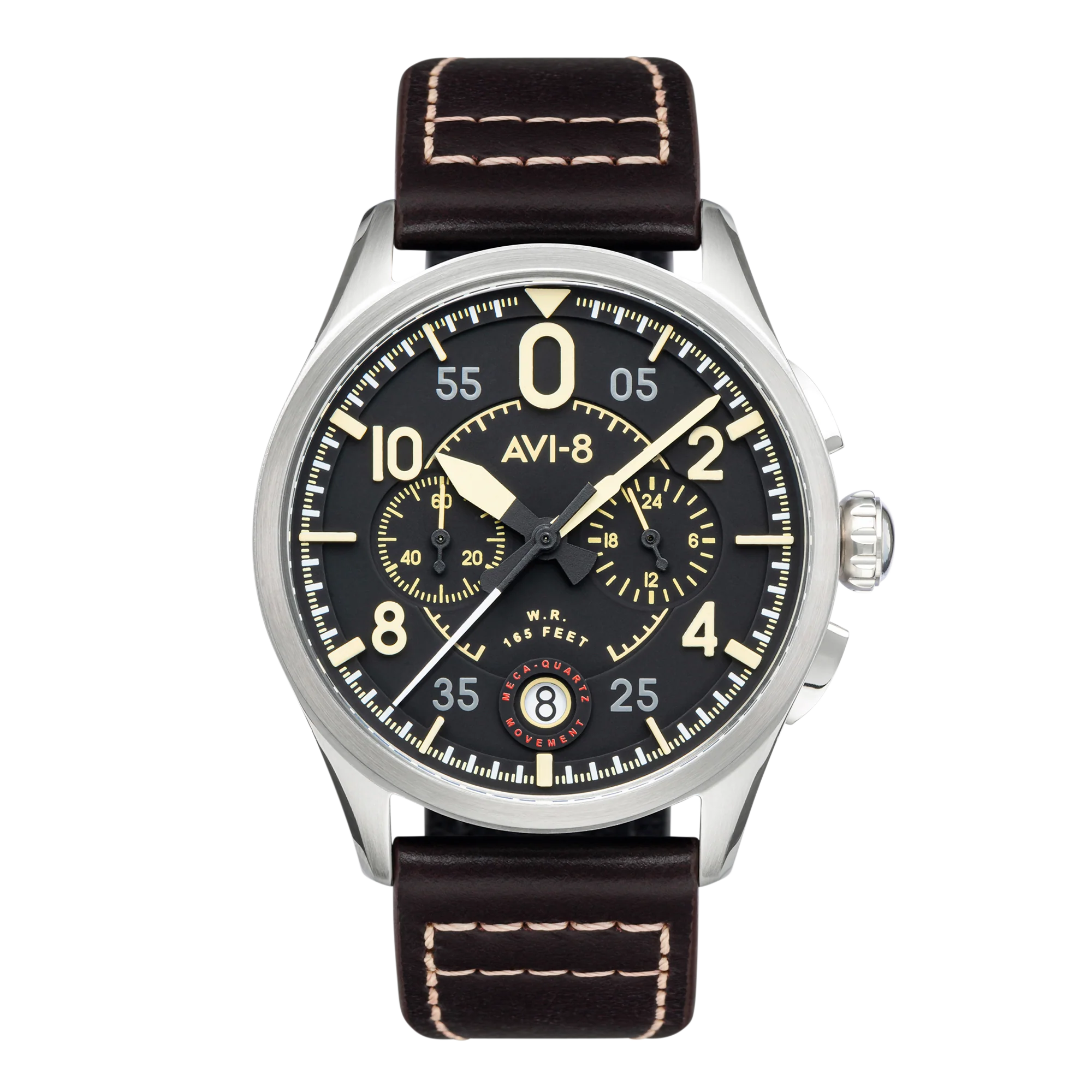 Spitfire Lock Chronograph Watch Black / Brown /  Leather | Black Dial - Image 8