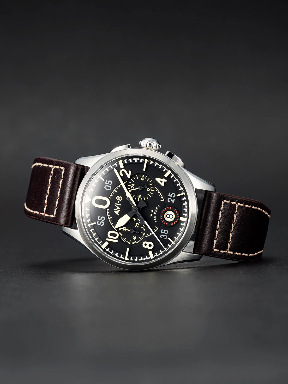 Spitfire Lock Chronograph Watch Black / Brown /  Leather | Black Dial - Image 9