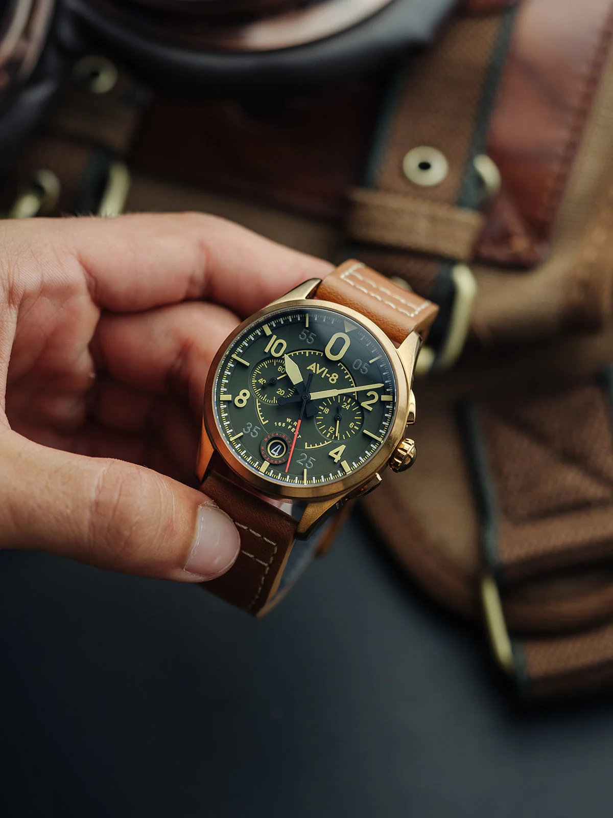 Spitfire Lock Chronograph Watch Green / Leather | Green Dial - Image 10