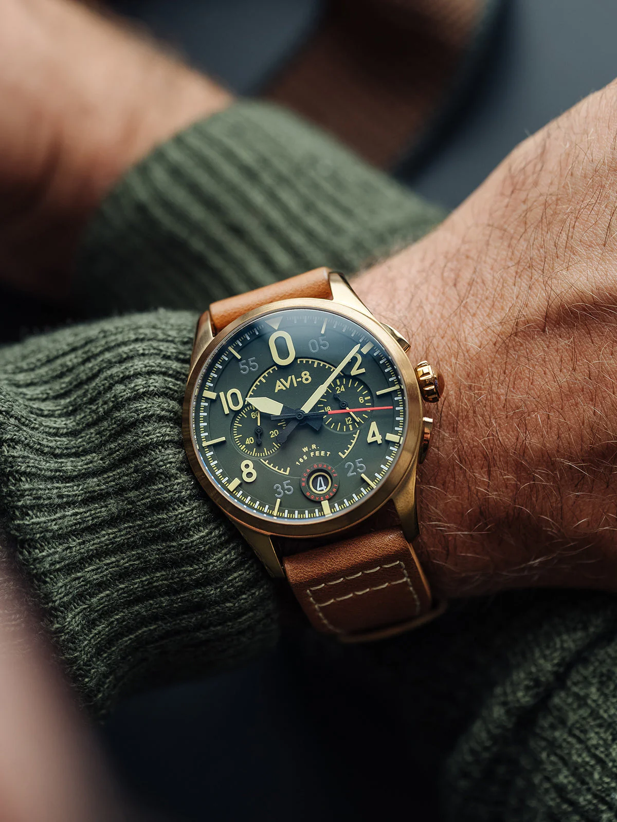 Spitfire Lock Chronograph Watch Green / Leather | Green Dial - Image 14