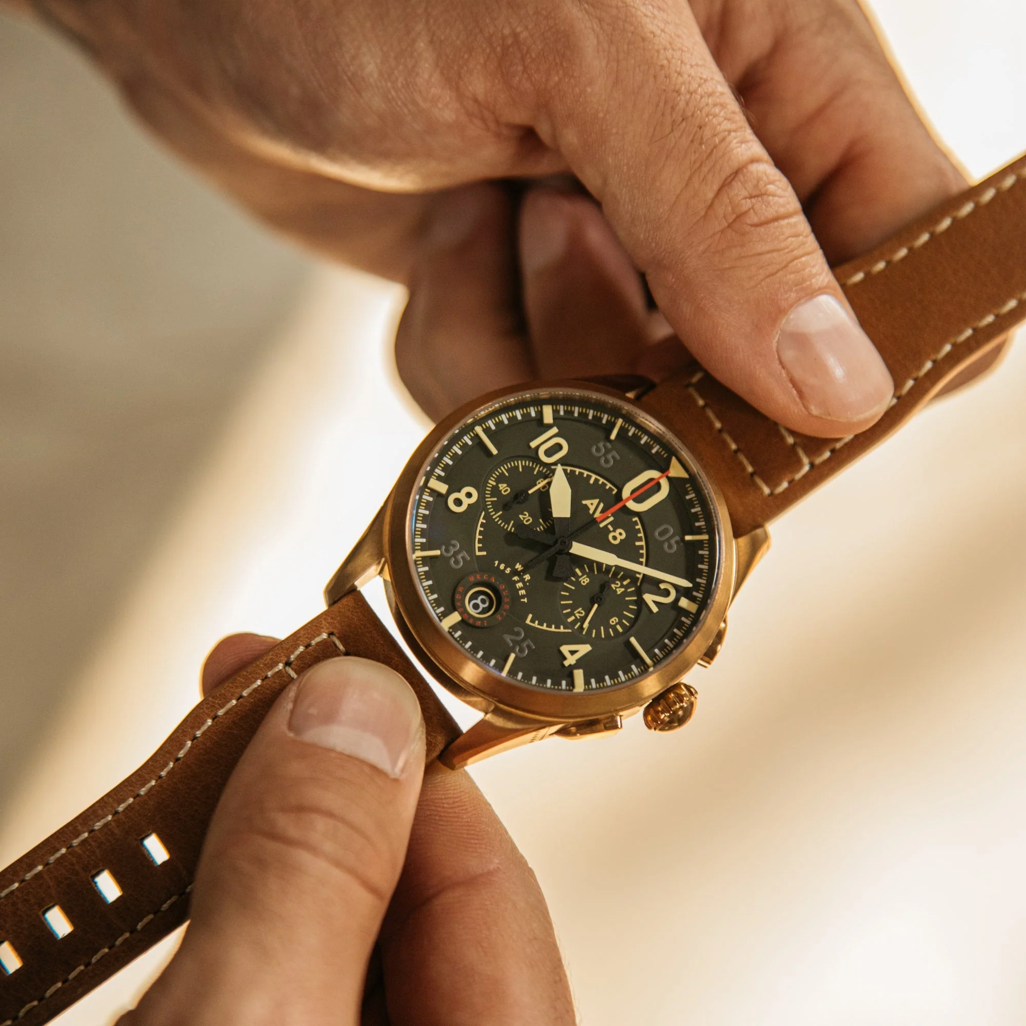 Spitfire Lock Chronograph Watch Green / Leather | Green Dial - Image 3