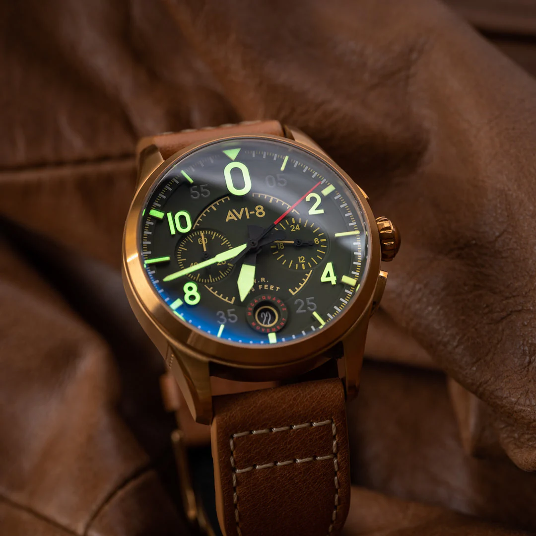 Spitfire Lock Chronograph Watch Green / Leather | Green Dial - Image 5