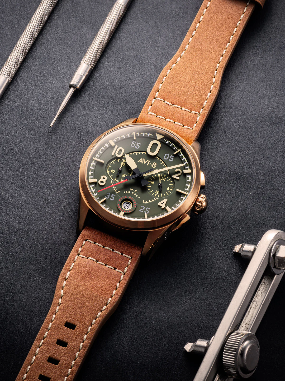 Spitfire Lock Chronograph Watch Green / Leather | Green Dial - Image 9