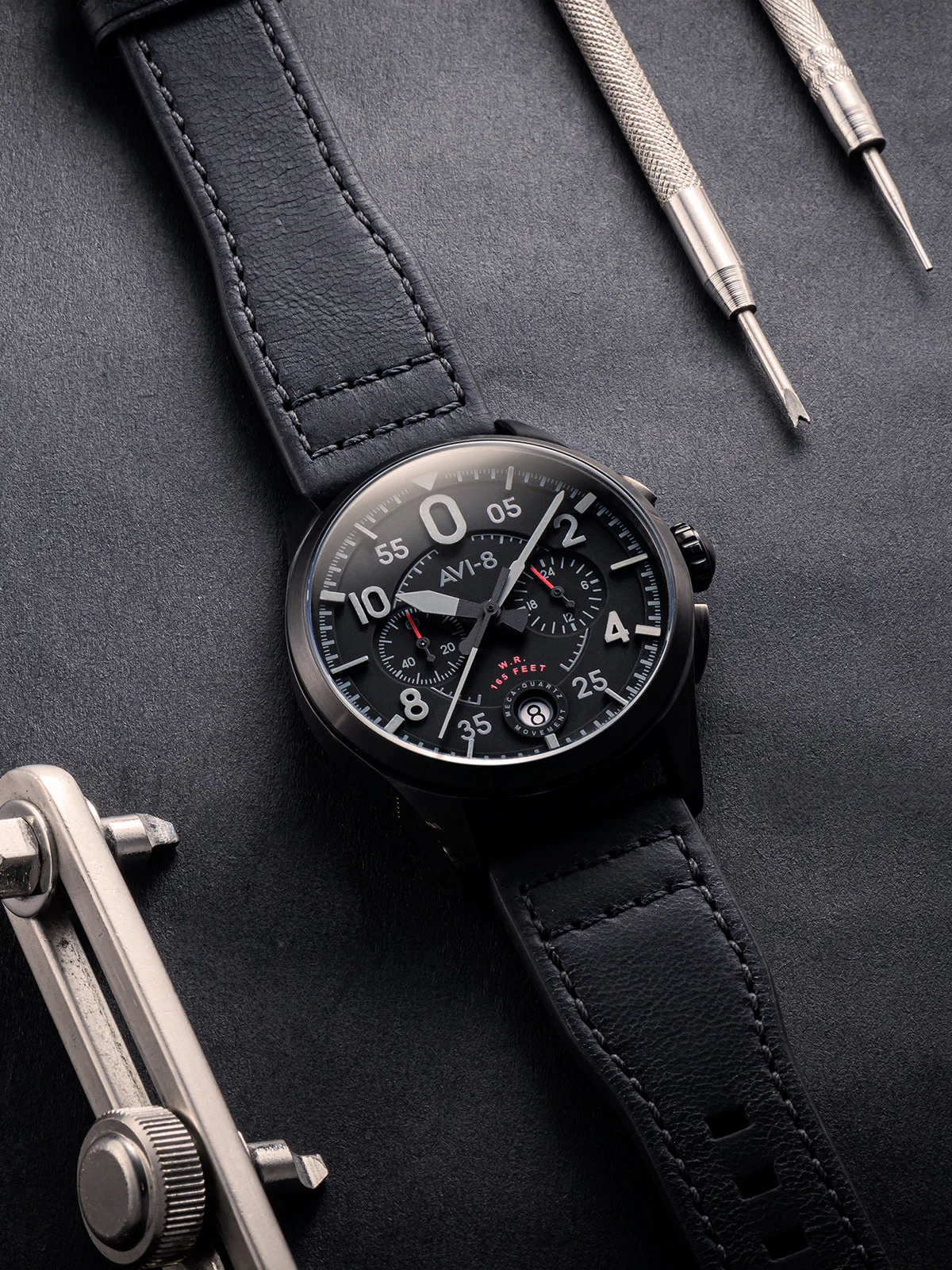 Spitfire Lock Chronograph Watch Black / Leather | Black Dial - Image 10