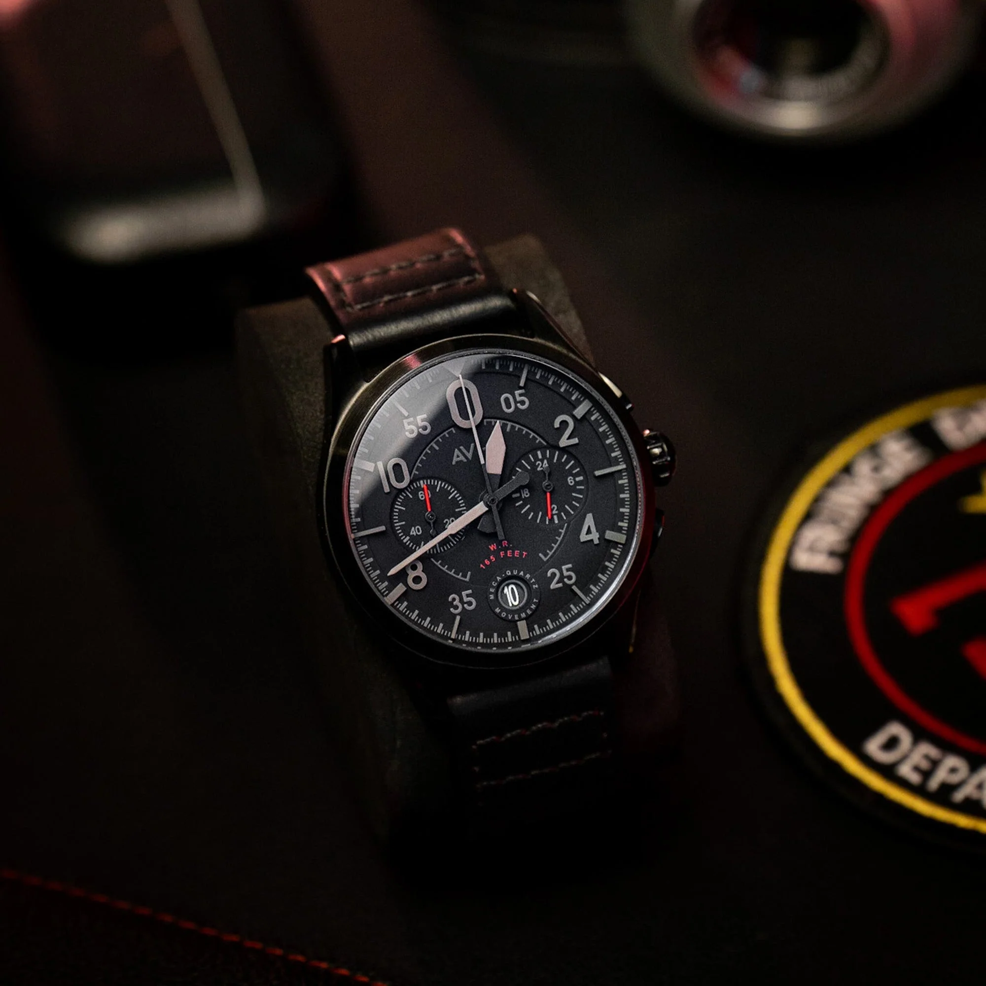 Spitfire Lock Chronograph Watch Black / Leather | Black Dial - Image 3