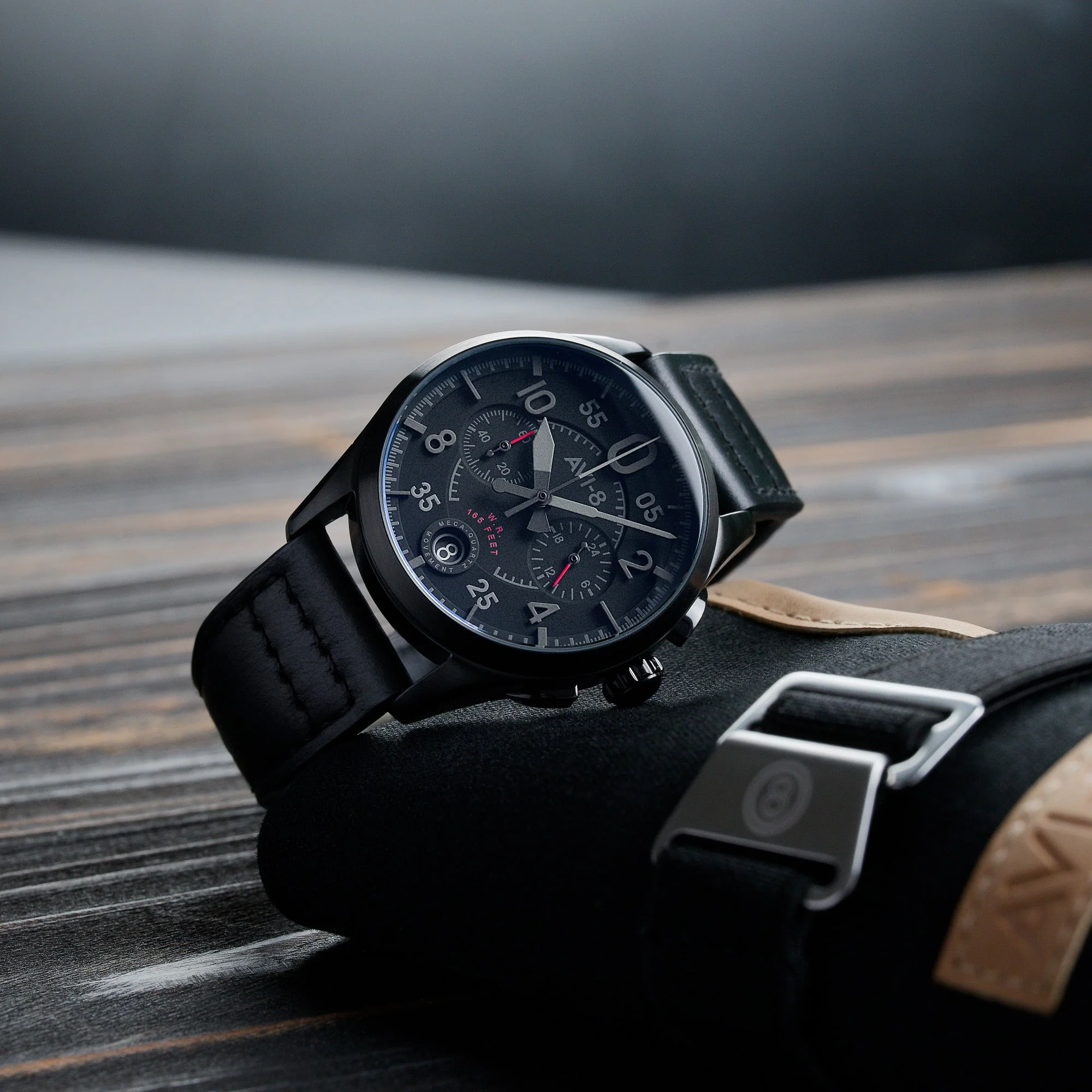 Spitfire Lock Chronograph Watch Black / Leather | Black Dial - Image 6
