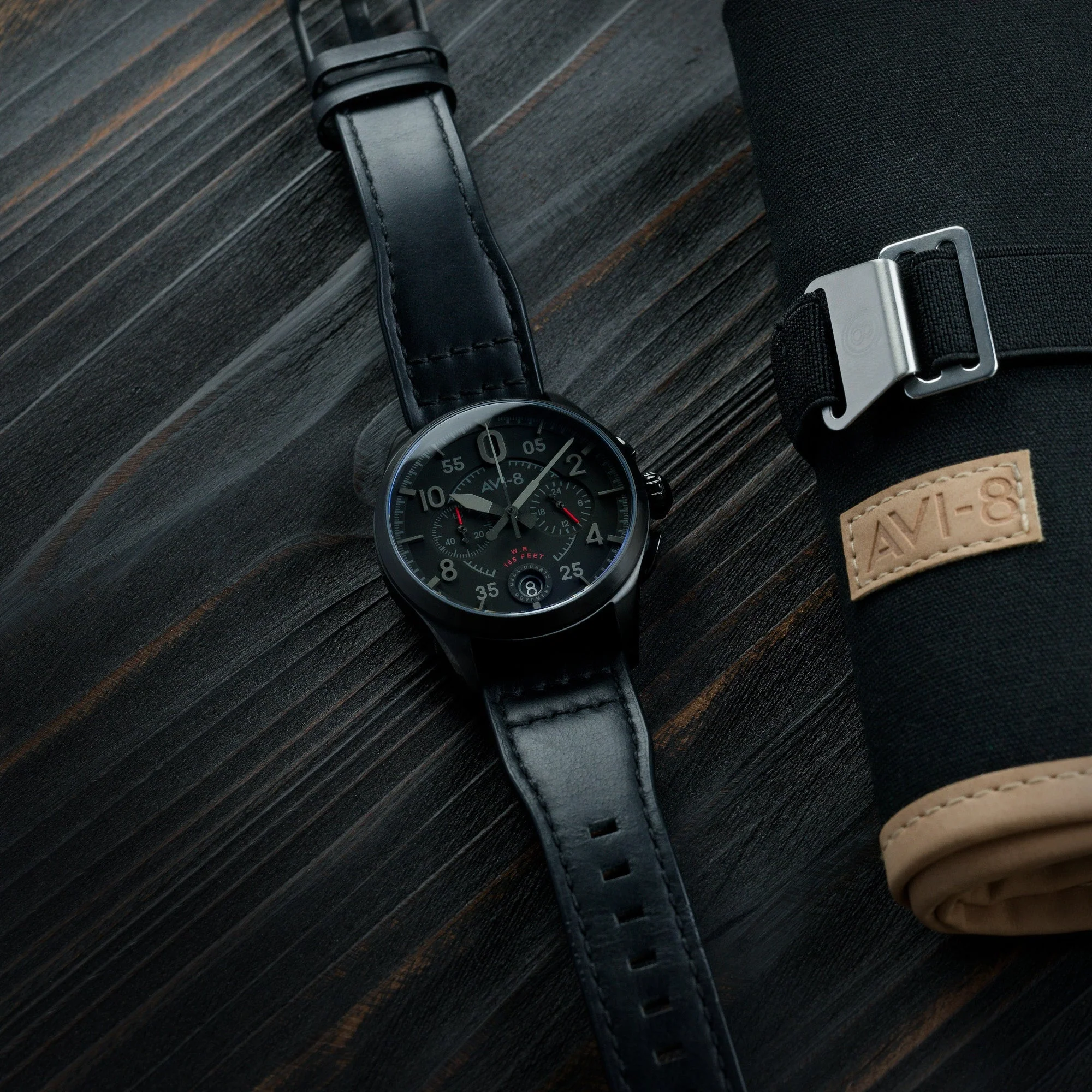 Spitfire Lock Chronograph Watch Black / Leather | Black Dial - Image 7