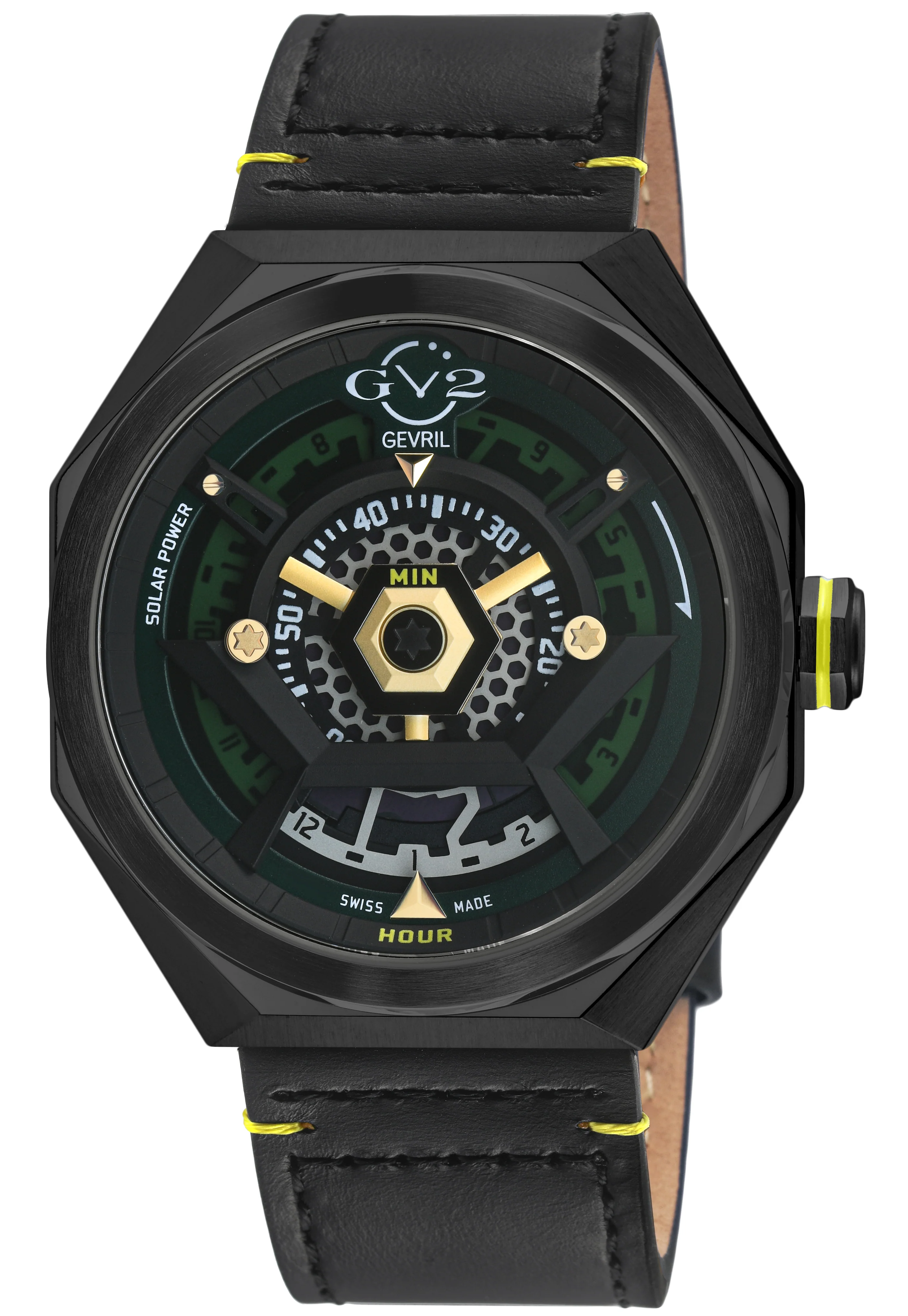 Stella Solare Swiss Ronda 212 Solar Quartz, 5 jewels, ultra-thin, Black/Green subtle depth, dual-tone | Black / Green Dial