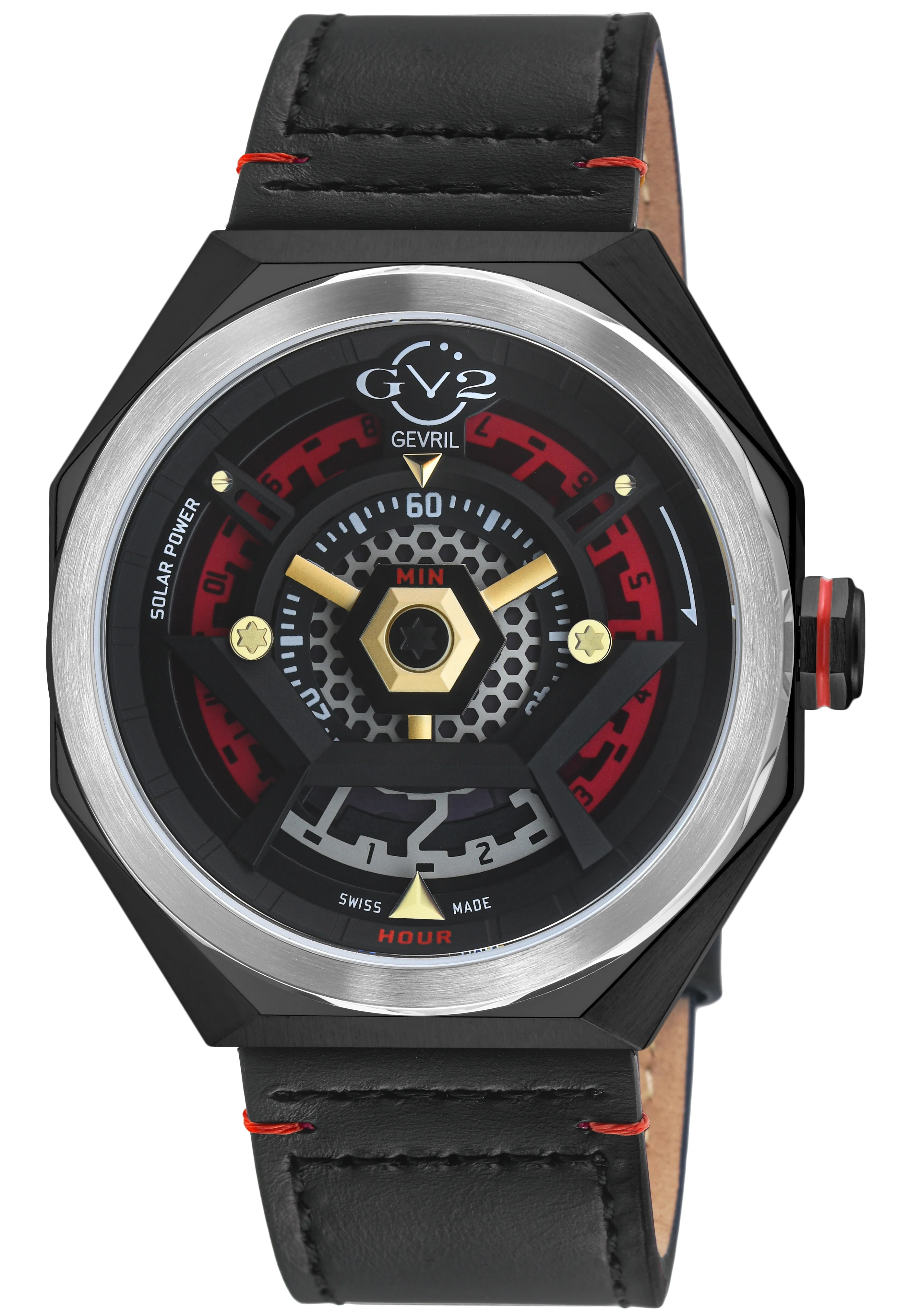 Stella Solare Swiss Ronda 212 Solar Quartz, 5 jewels, ultra-thin, Black/Red subtle depth, dual-tone dial | Black/Red Dial