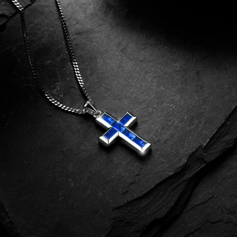 Stone Cross Pendant Sapphire - Image 2