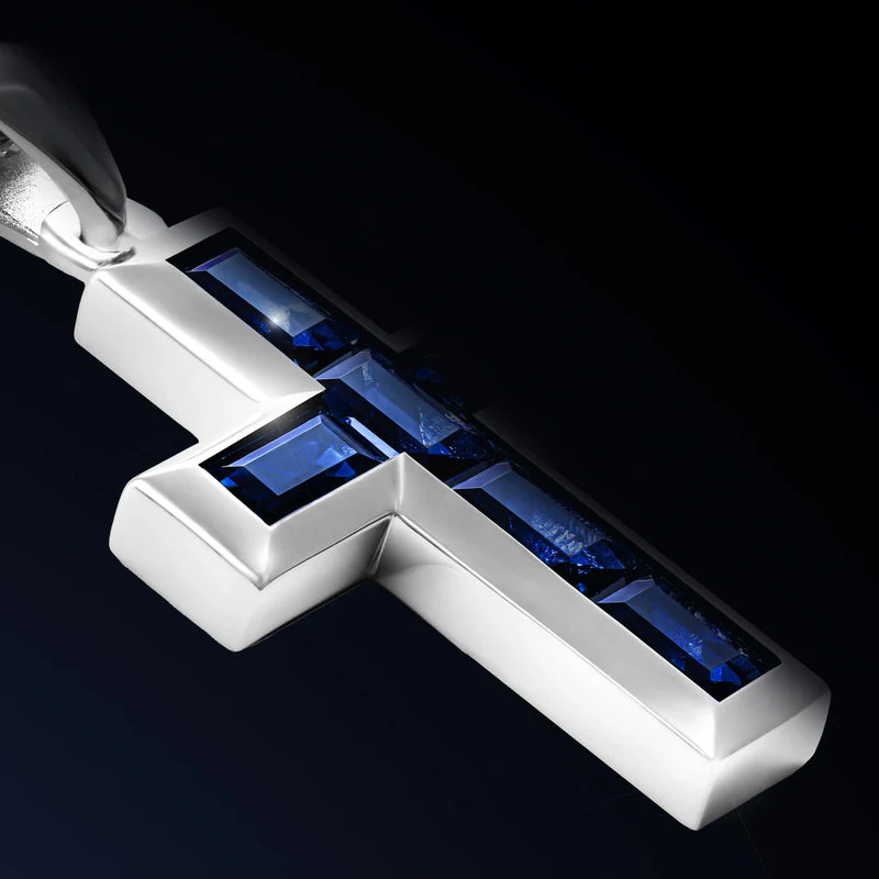 Stone Cross Pendant Sapphire - Image 3