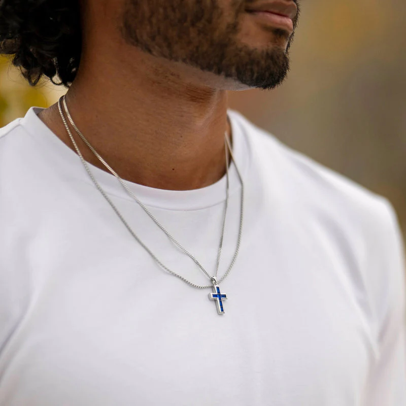 Stone Cross Pendant Sapphire - Image 4