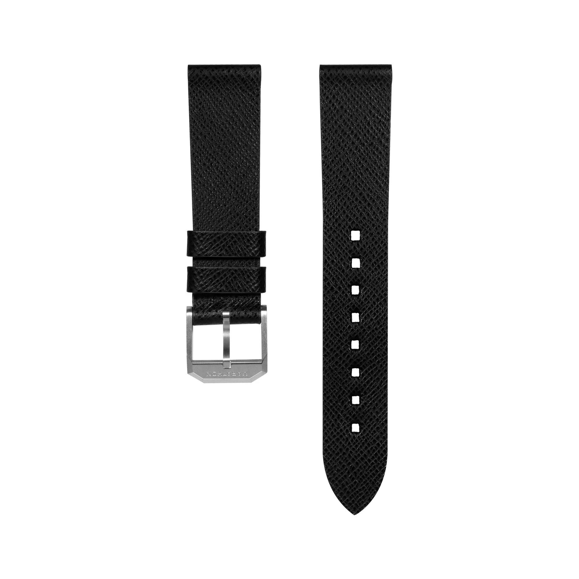 STRAP, 18mm, LEATHER, CROSS HATCH, BLACK, STEEL BUCKLE, STANDARD ITALIAN LEATHER, CROSS HATCH