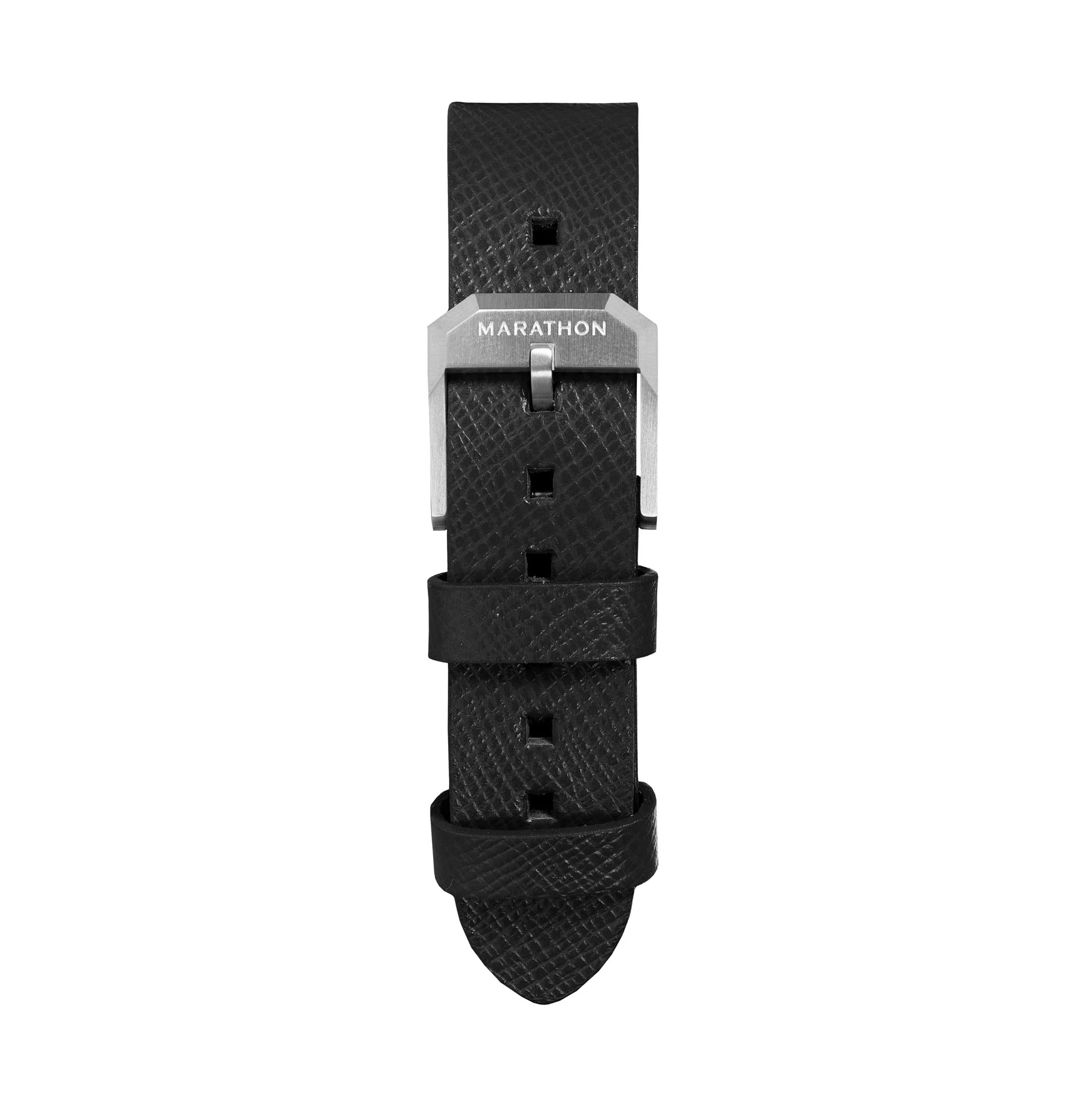STRAP, 18mm, LEATHER, CROSS HATCH, BLACK, STEEL BUCKLE, STANDARD ITALIAN LEATHER, CROSS HATCH - Image 2
