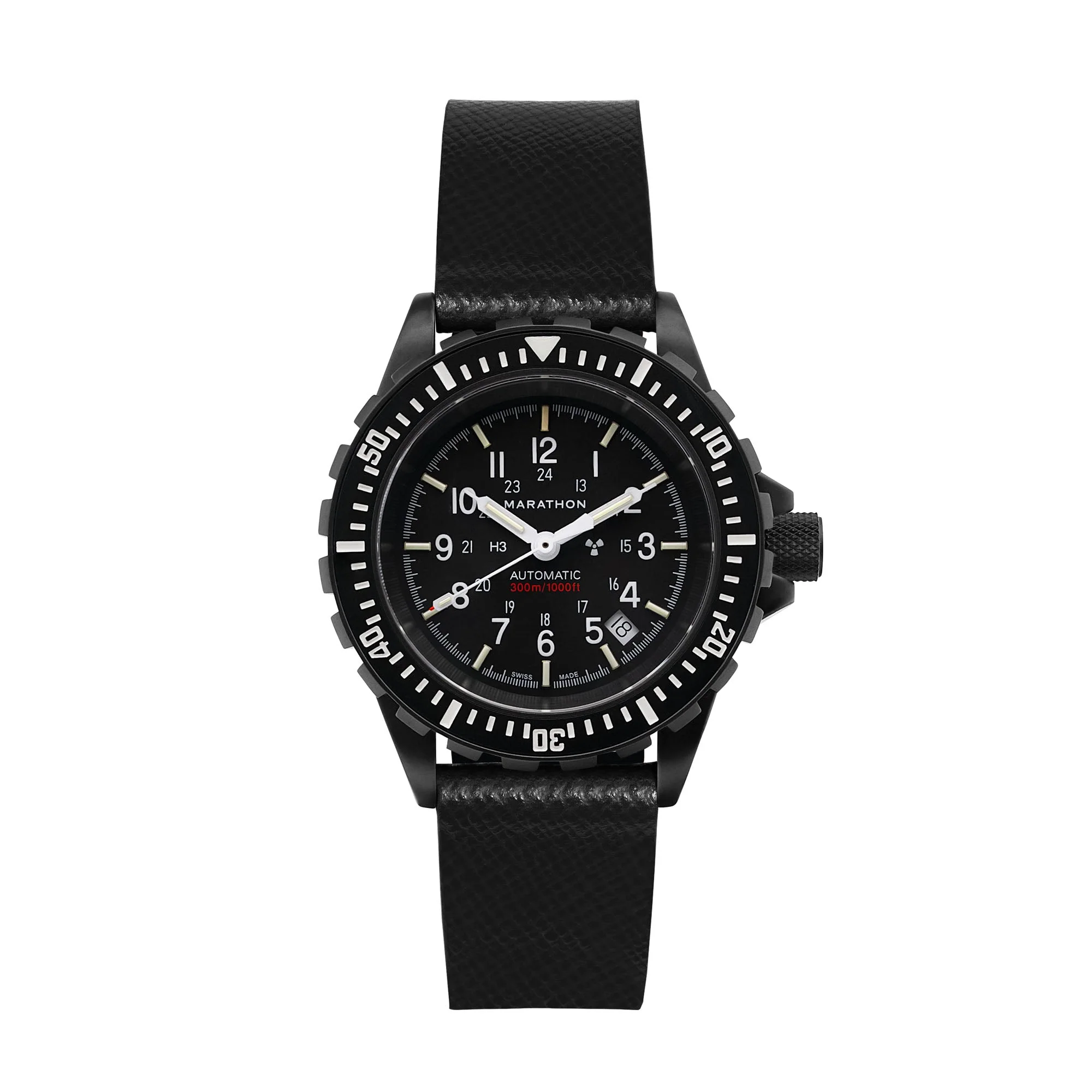 STRAP, 20mm, ITALIAN LEATHER, CROSS HATCH, IP BLACK BUCKLE, BLACK, STANDARD ITALIAN LEATHER, CROSS HATCH - Image 3