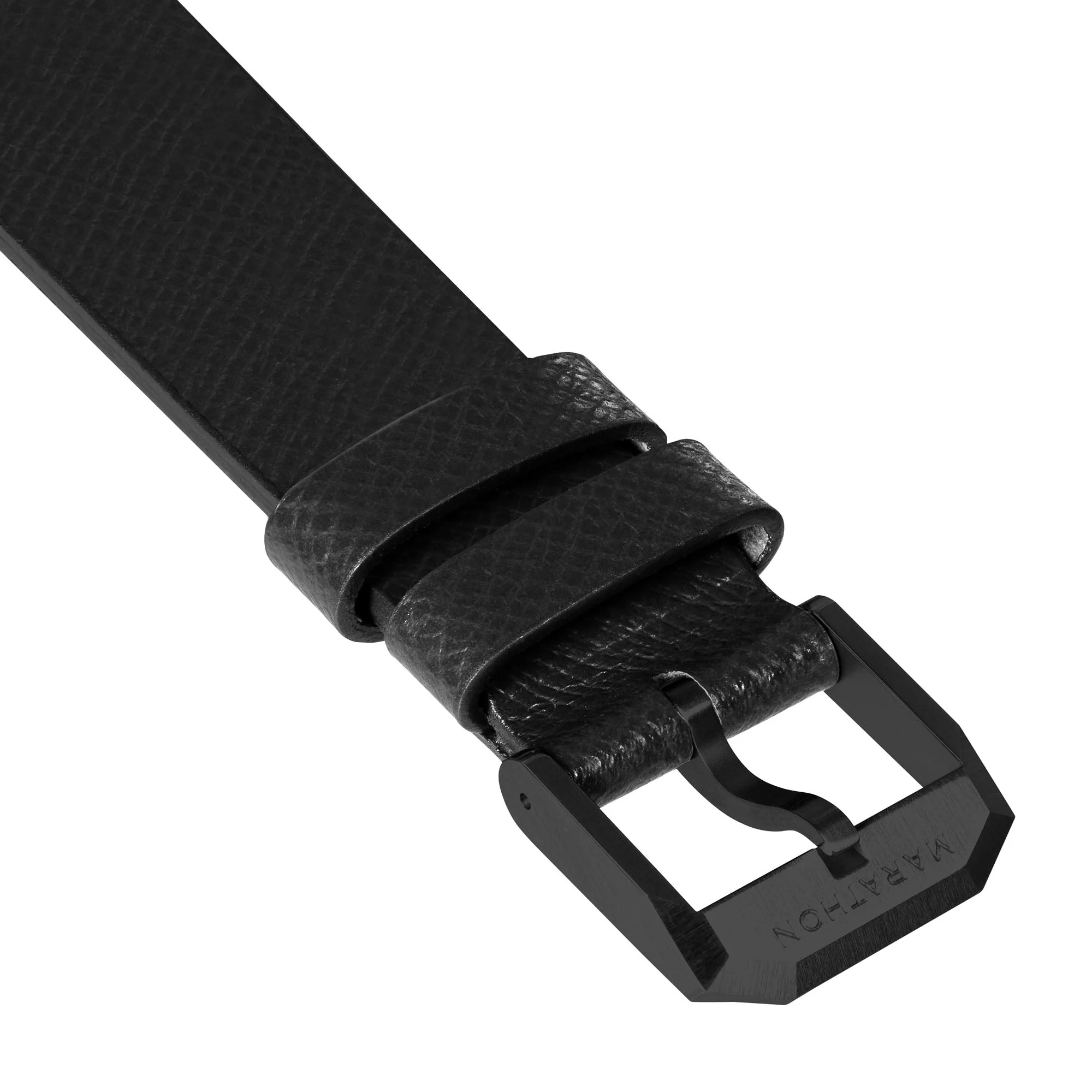 STRAP, 20mm, ITALIAN LEATHER, CROSS HATCH, IP BLACK BUCKLE, BLACK, XL ITALIAN LEATHER, CROSS HATCH - Image 4