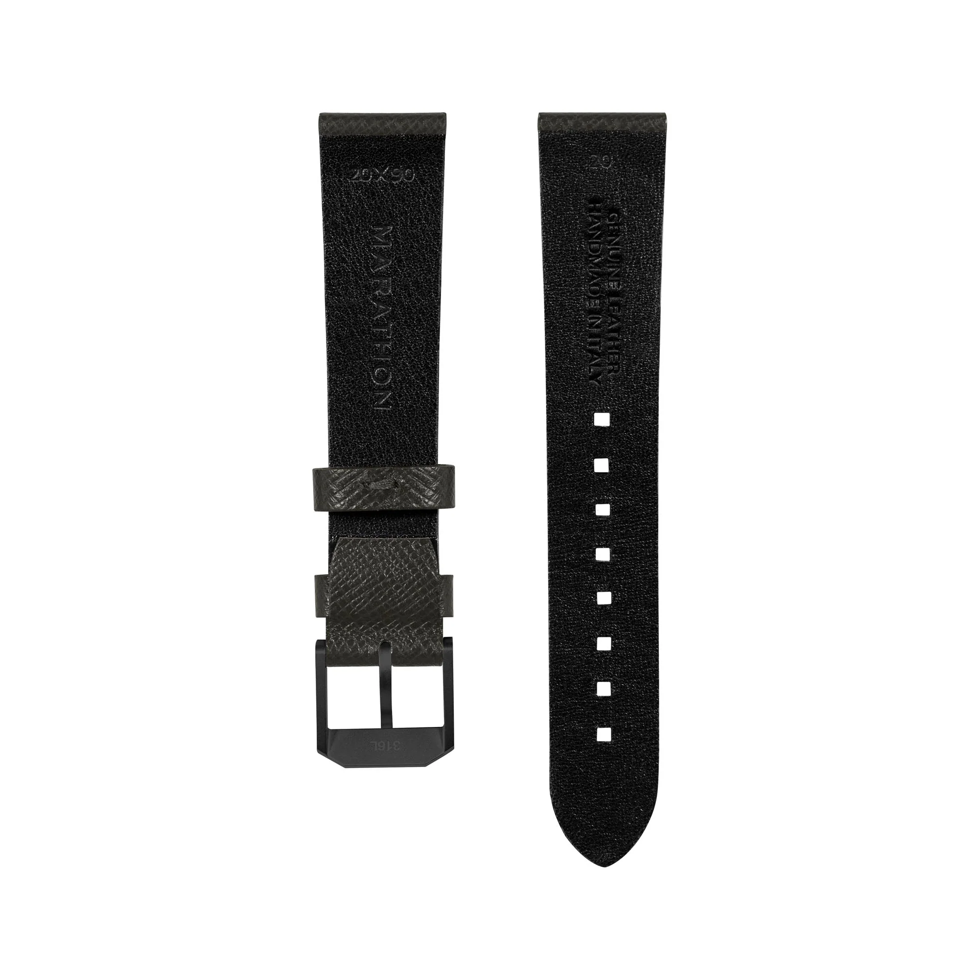 STRAP, 20mm, ITALIAN LEATHER, CROSS HATCH, IP BLACK BUCKLE, MOSS GREEN, XL ITALIAN LEATHER, CROSS HATCH - Image 3