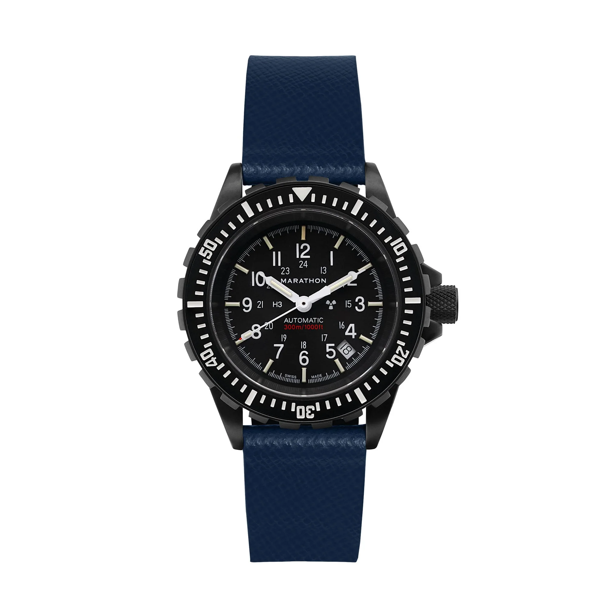 STRAP, 20mm, ITALIAN LEATHER, CROSS HATCH, IP BLACK BUCKLE, ROYAL BLUE, STANDARD ITALIAN LEATHER, CROSS HATCH |  Dial - Image 3