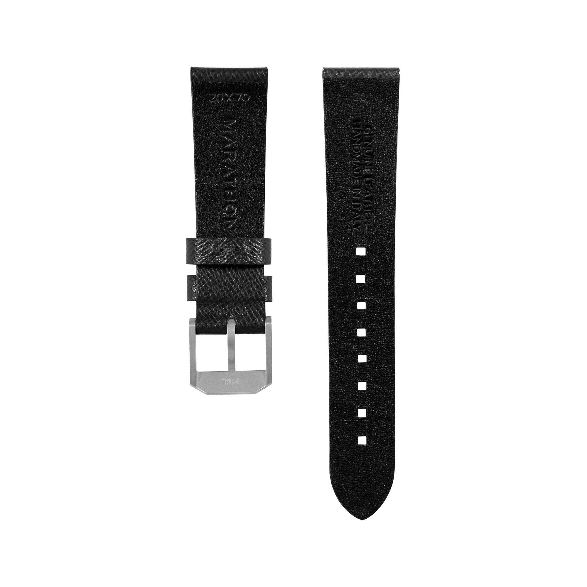 STRAP, 20mm, ITALIAN LEATHER, CROSS HATCH, PARKERIZED BUCKLE, BLACK, STANDARD ITALIAN LEATHER, CROSS HATCH - Image 2