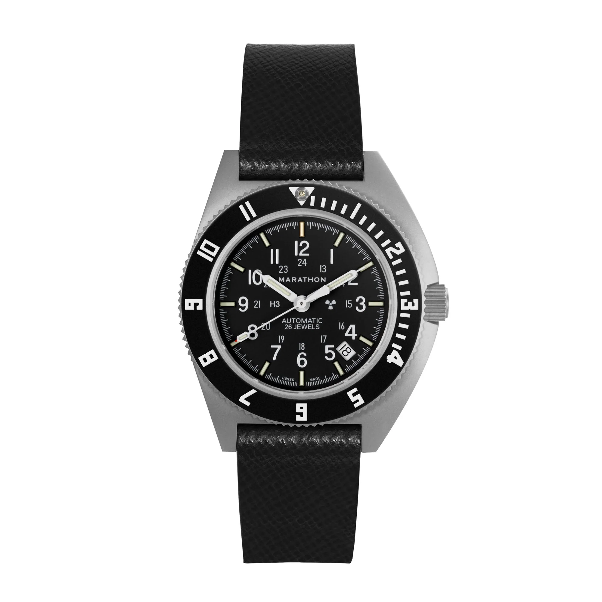 STRAP, 20mm, ITALIAN LEATHER, CROSS HATCH, PARKERIZED BUCKLE, BLACK, STANDARD ITALIAN LEATHER, CROSS HATCH - Image 3