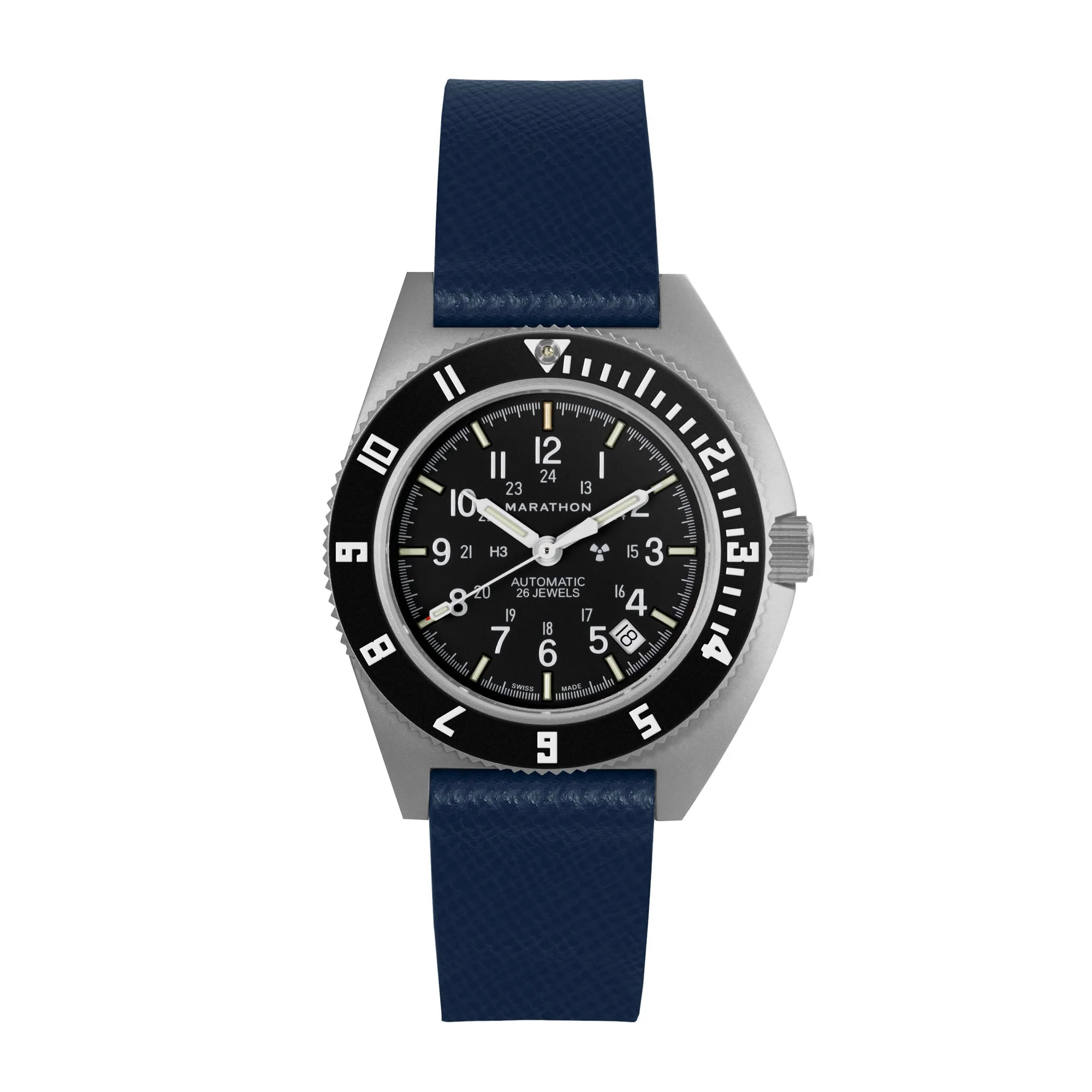 STRAP, 20mm, ITALIAN LEATHER, CROSS HATCH, PARKERIZED BUCKLE, ROYAL BLUE, STANDARD ITALIAN LEATHER, CROSS HATCH | Dial - Image 3