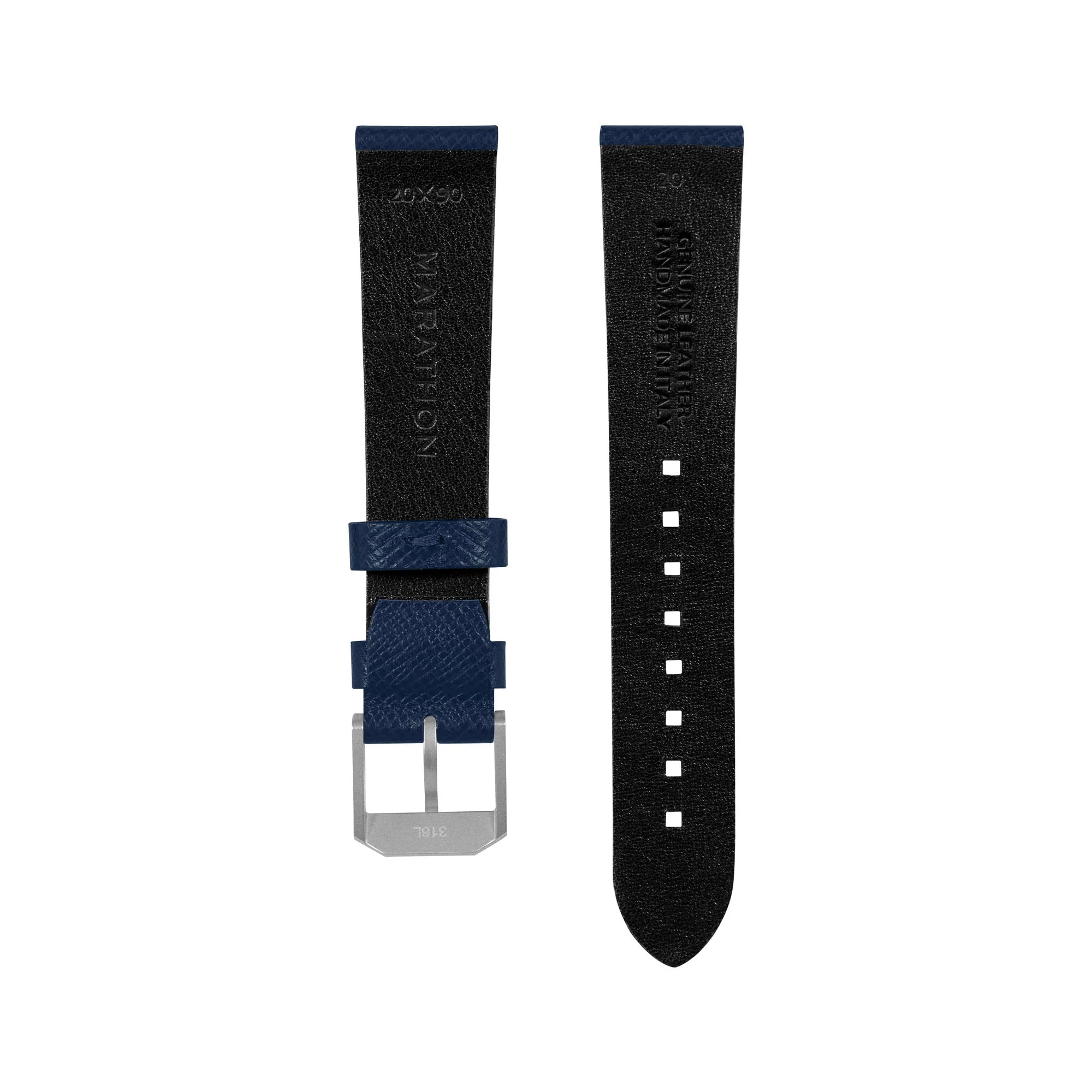 STRAP, 20mm, ITALIAN LEATHER, CROSS HATCH, PARKERIZED BUCKLE, ROYAL BLUE, XL ITALIAN LEATHER, CROSS HATCH | Dial - Image 3