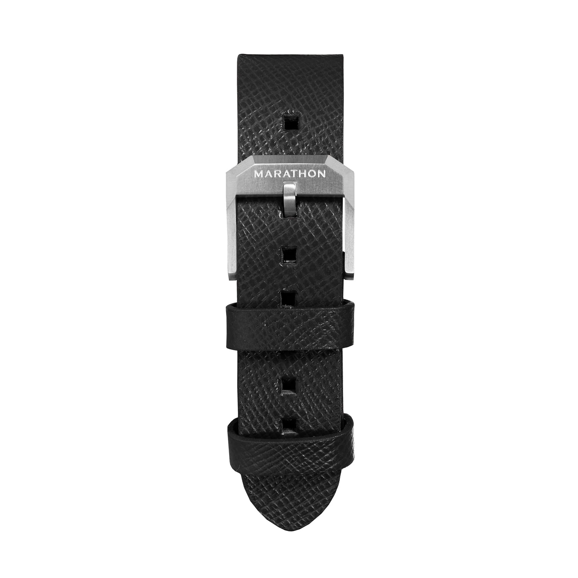 STRAP, 20mm, ITALIAN LEATHER, CROSS HATCH, STEEL BUCKLE, BLACK, STANDARD ITALIAN LEATHER, CROSS HATCH - Image 2