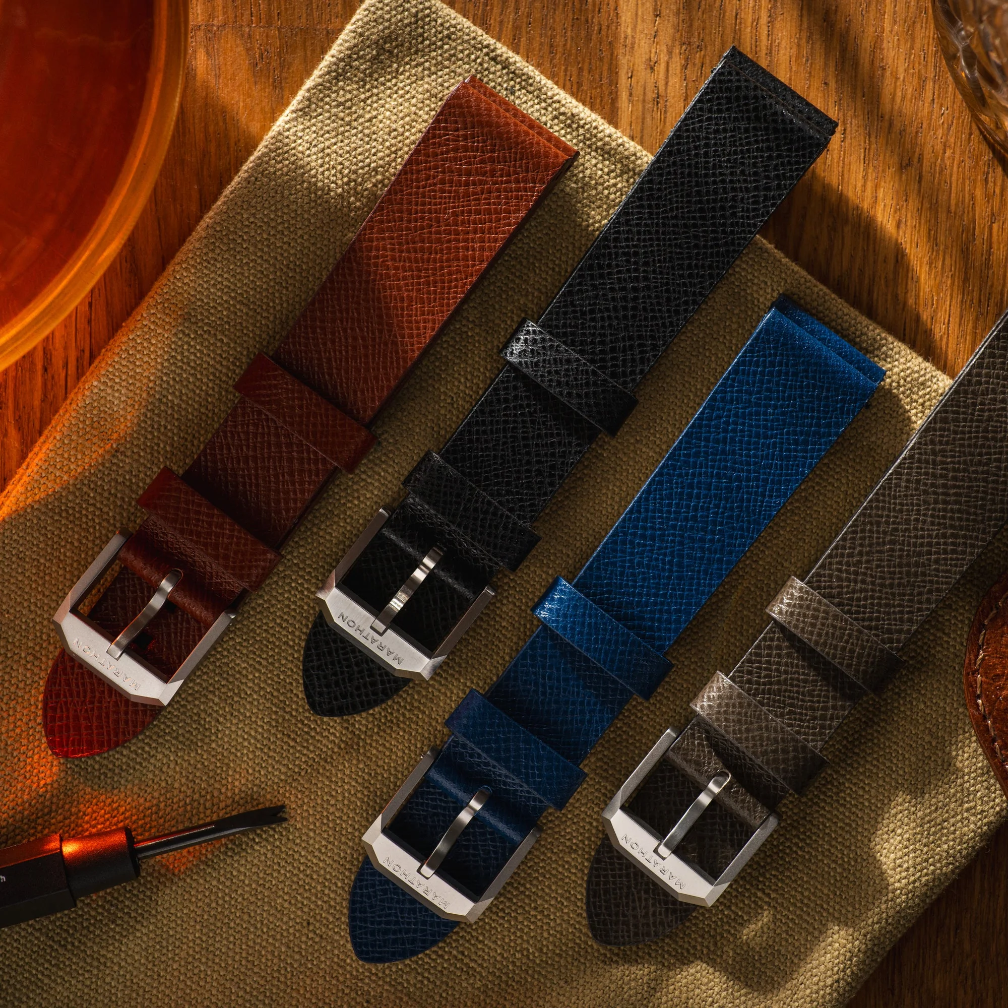 STRAP, 20mm, ITALIAN LEATHER, CROSS HATCH, STEEL BUCKLE, BLACK, STANDARD ITALIAN LEATHER, CROSS HATCH - Image 3