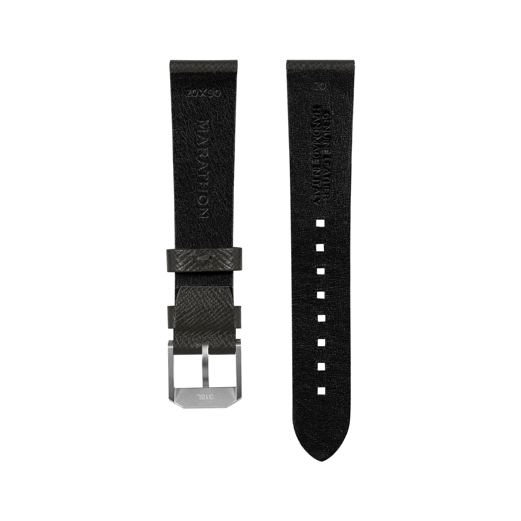 STRAP, 20mm, ITALIAN LEATHER, CROSS HATCH, STEEL BUCKLE, MOSS GREEN, XL ITALIAN LEATHER, CROSS HATCH - Image 3